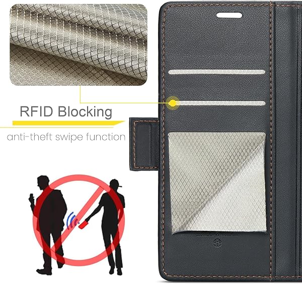 Funda para iPhone 13 6.1", Funda de Cierre Magnético, Cartera de Cuero PU con [Bloqueo RFID], Soporte, Ranura para Tarjetas, Carcasa de Libro, Case para iPhone 13,Negro - 2
