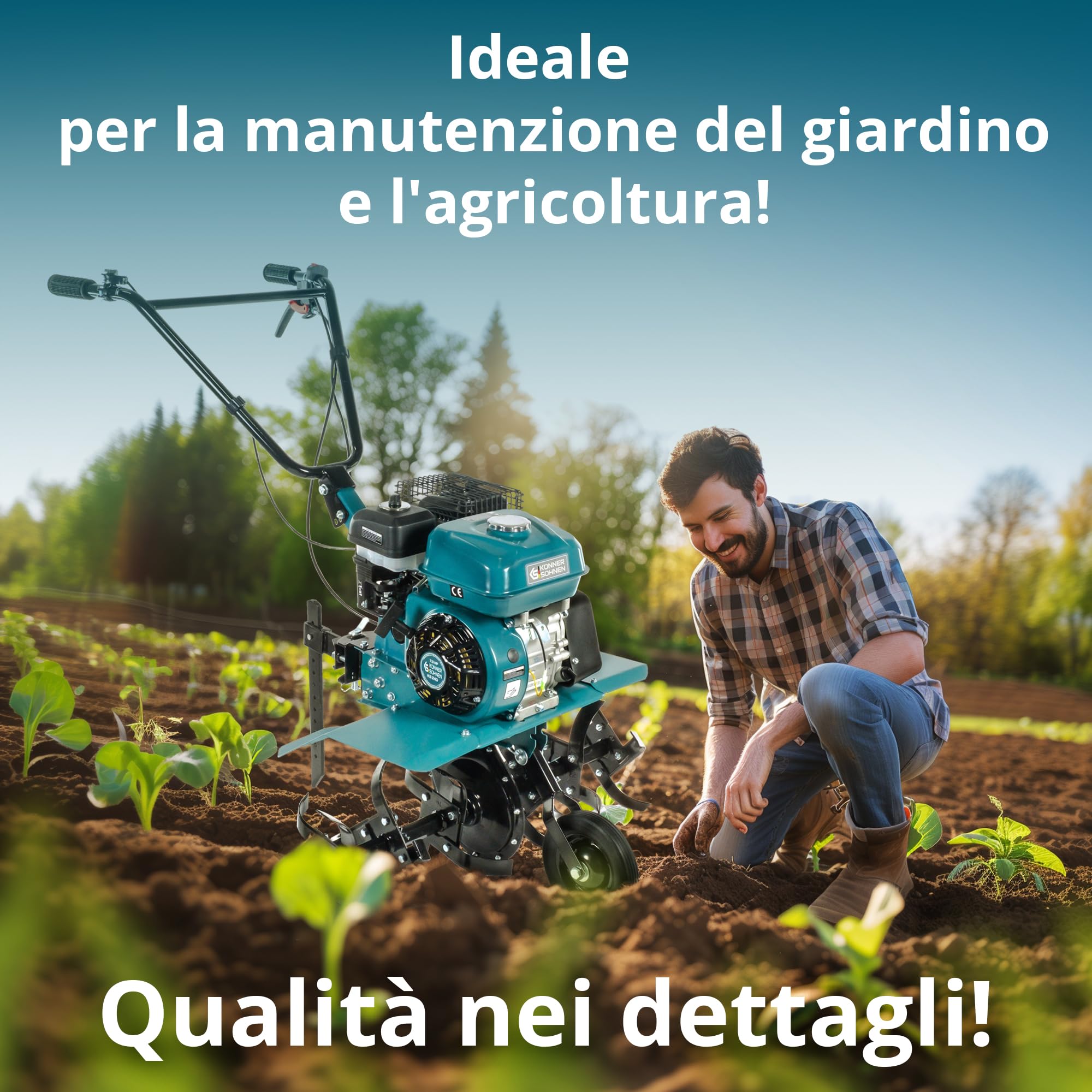 Könner & Söhn KS 7HP-850A Coltivatore a benzina con trasmissione a cinghia, fresa per giardino con fresa a sega forgiata, valvola di scarico regolabile, potenza del motore 7 CV