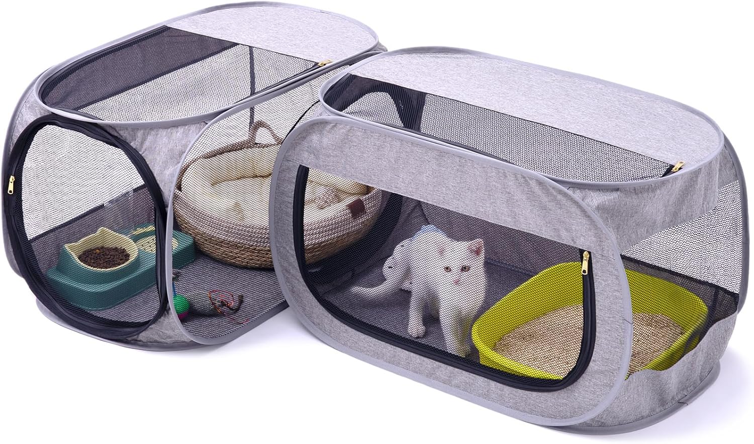 NAFU Corner Cat Playpen with Litter Box Compartment for Indoor Use - Space Saving Foldable Enclosure for Kittens & Puppy, Cat Houses & Condos