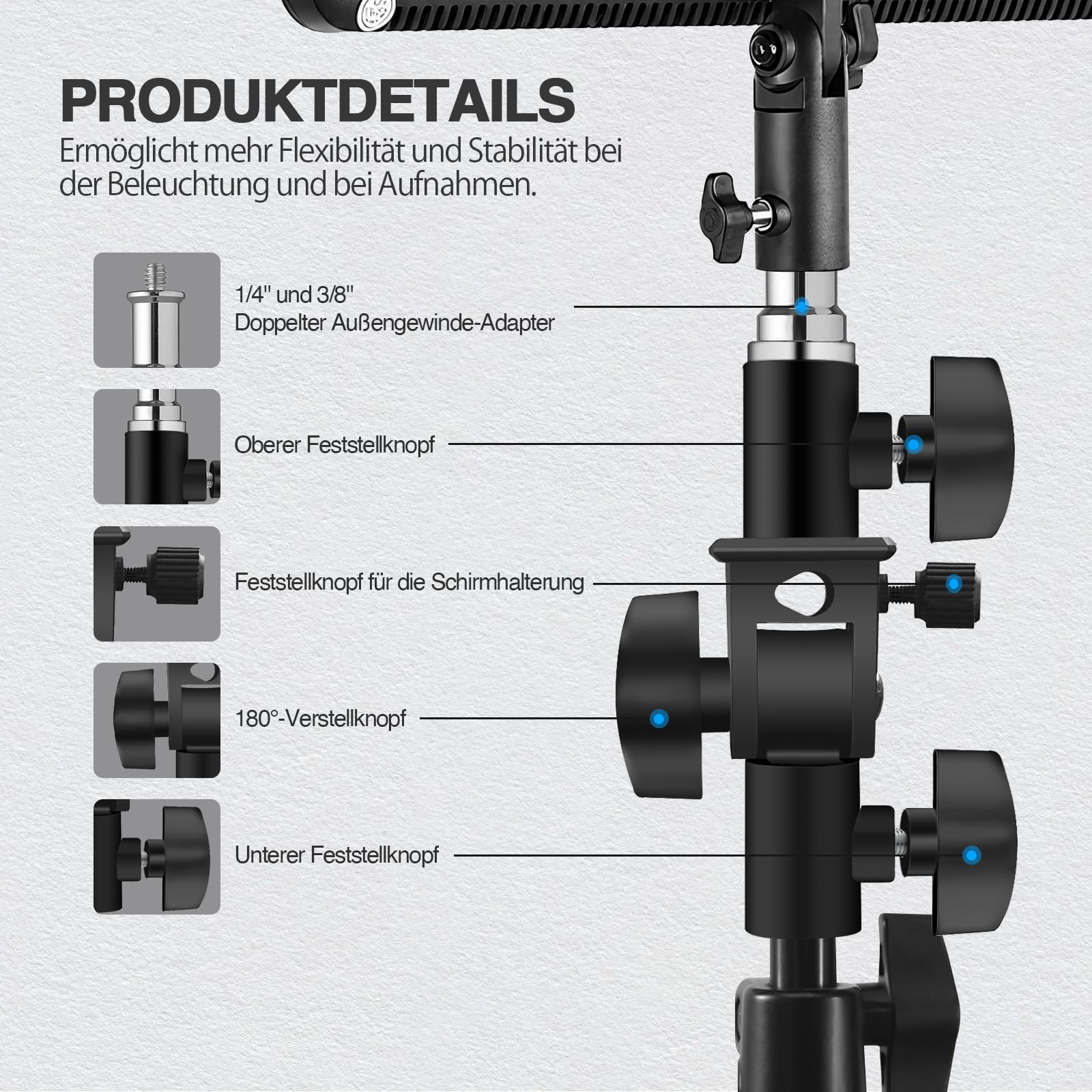 Wellmaking 2er-Set U-förmiger Neigungsadapter für sowohl Schirmständer als auch Lampenstative, mit Standard-1/4"-auf-3/8"-Metall-Schraubanschluss (Außengewinde) und Blitzschuh-/Kaltschuhadapter