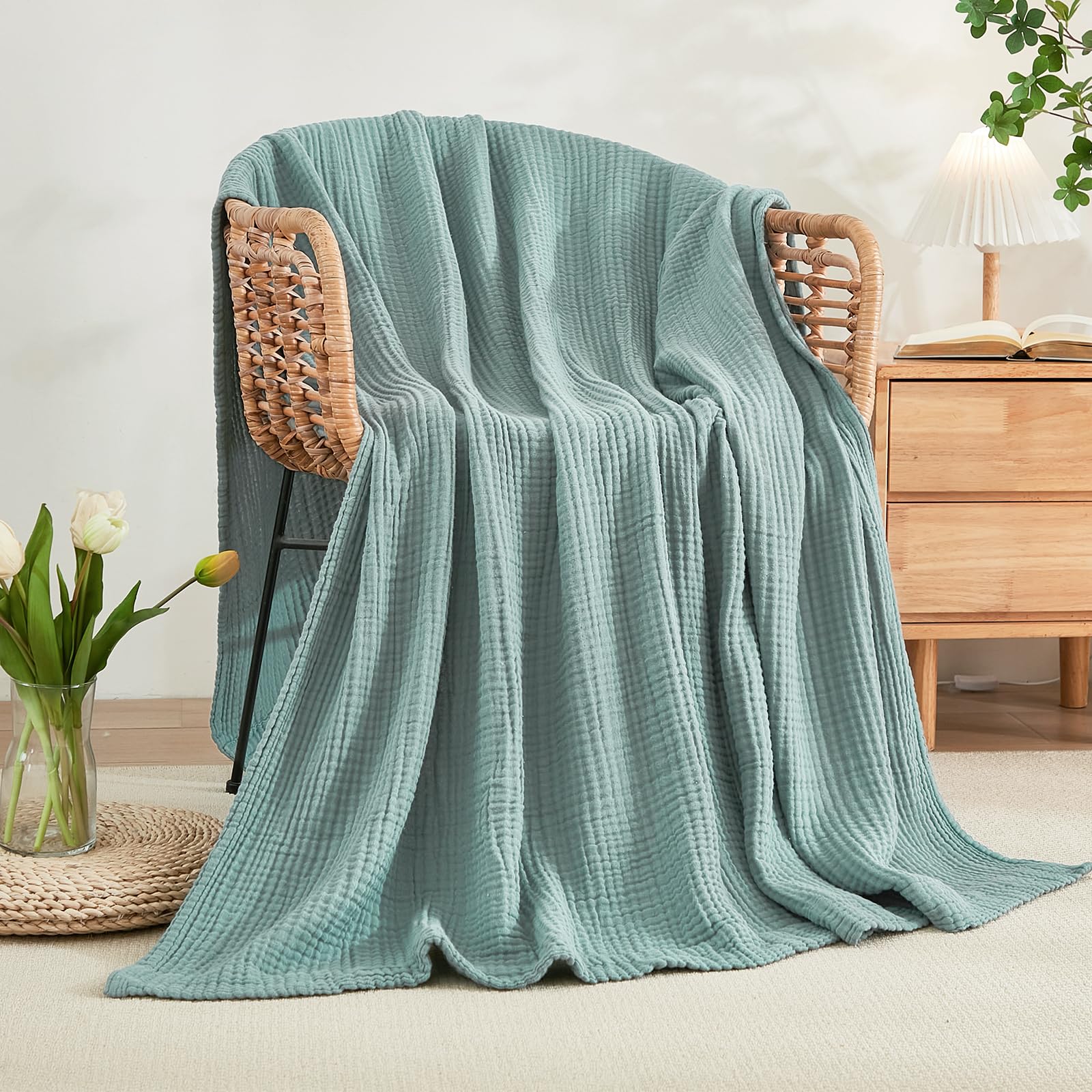 ACCOTIA 6 Layer 100% Cotton Muslin Blanket - Twin Size 55x75, Lightweight Breathable Throw For Summer & All Seasons, Grey - View #11
