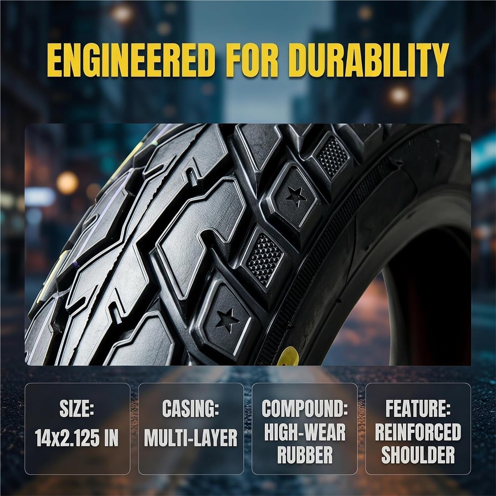 Pneu 14 x 2,125 | Pneu for vélo électrique 14 Pouces | Tubeless 14 x 2,125 | Pneu renforcé épais, résistant aux crevaisons et à l'abrasion | Pneu tubeless for vélo électrique