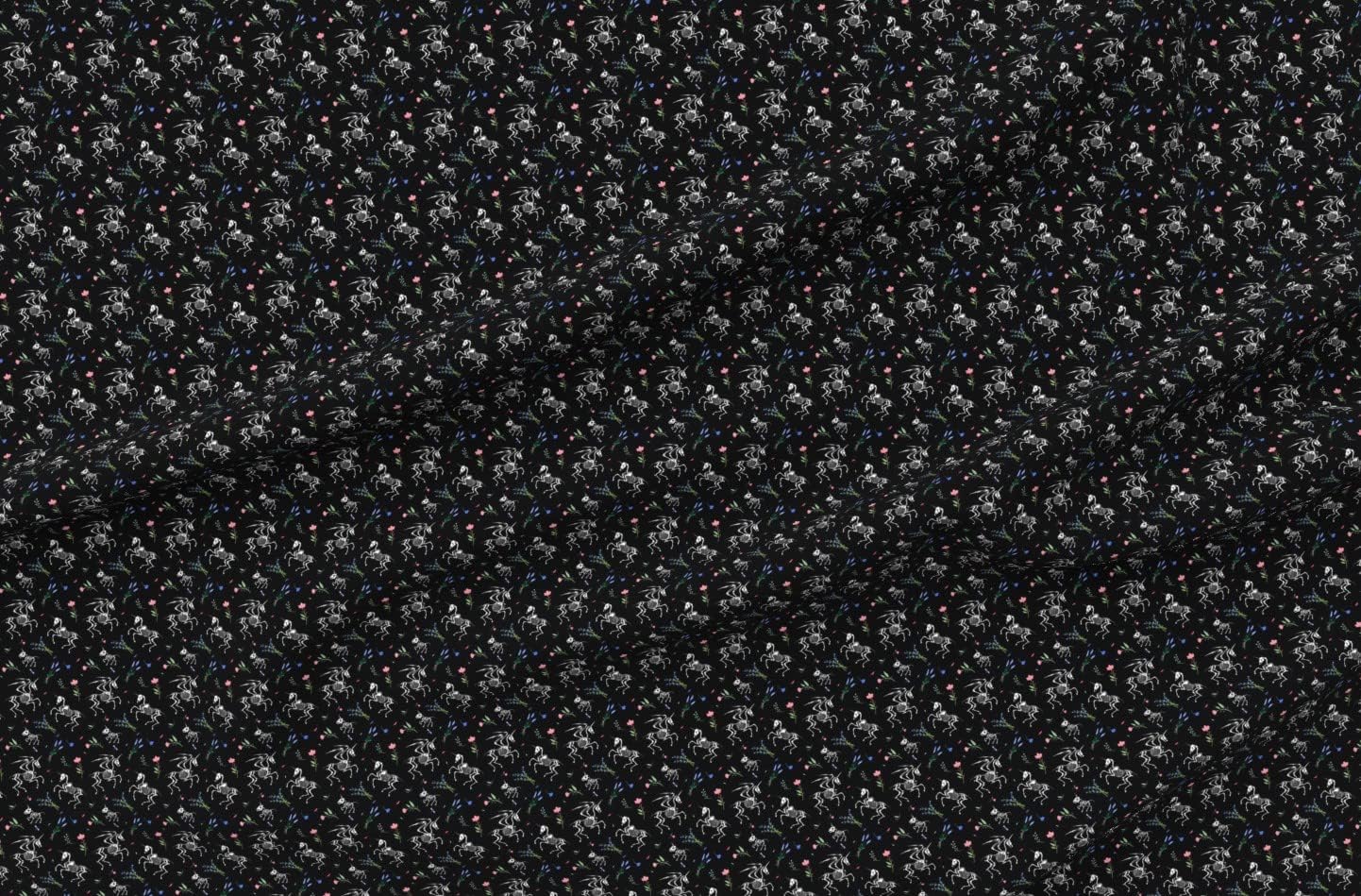 Spoonflower Fabric - Flowers Gothic Halloween Magic Pegasus Skeleton Unicorn Wildflowers Printed on Petal Signature Cotton Fabric Fat Quarter - Sewing Quilting Apparel Crafts Decor