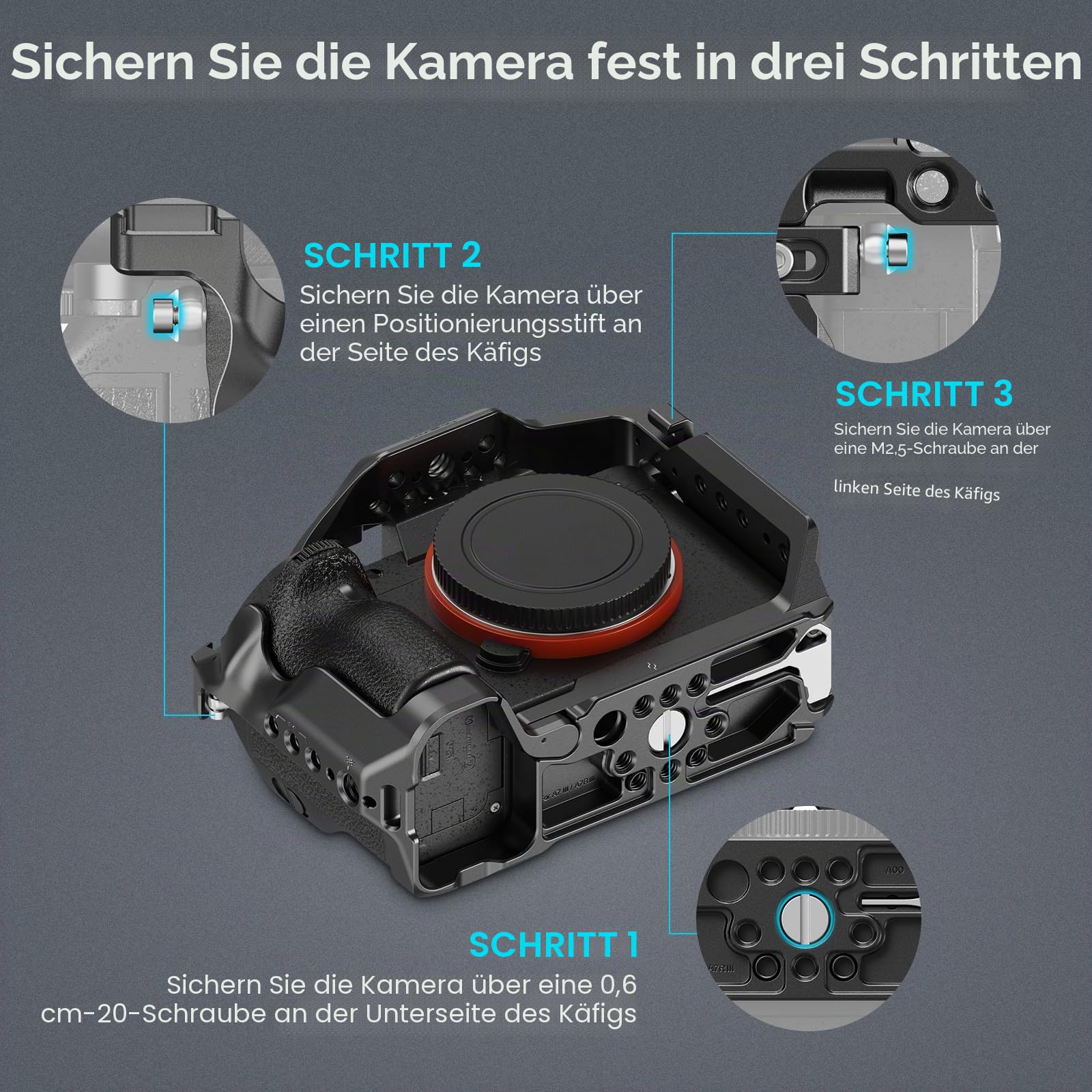 SMALLRIG A7 III / A7R III Kamerakäfig für Sony Alpha 7 III/Alpha 7R III, Aluminiumlegierung mit Schnellwechselplatte für Arca Standard, integriertem Kaltschuh, NATO-Schiene und Gewindelöchern -2087D