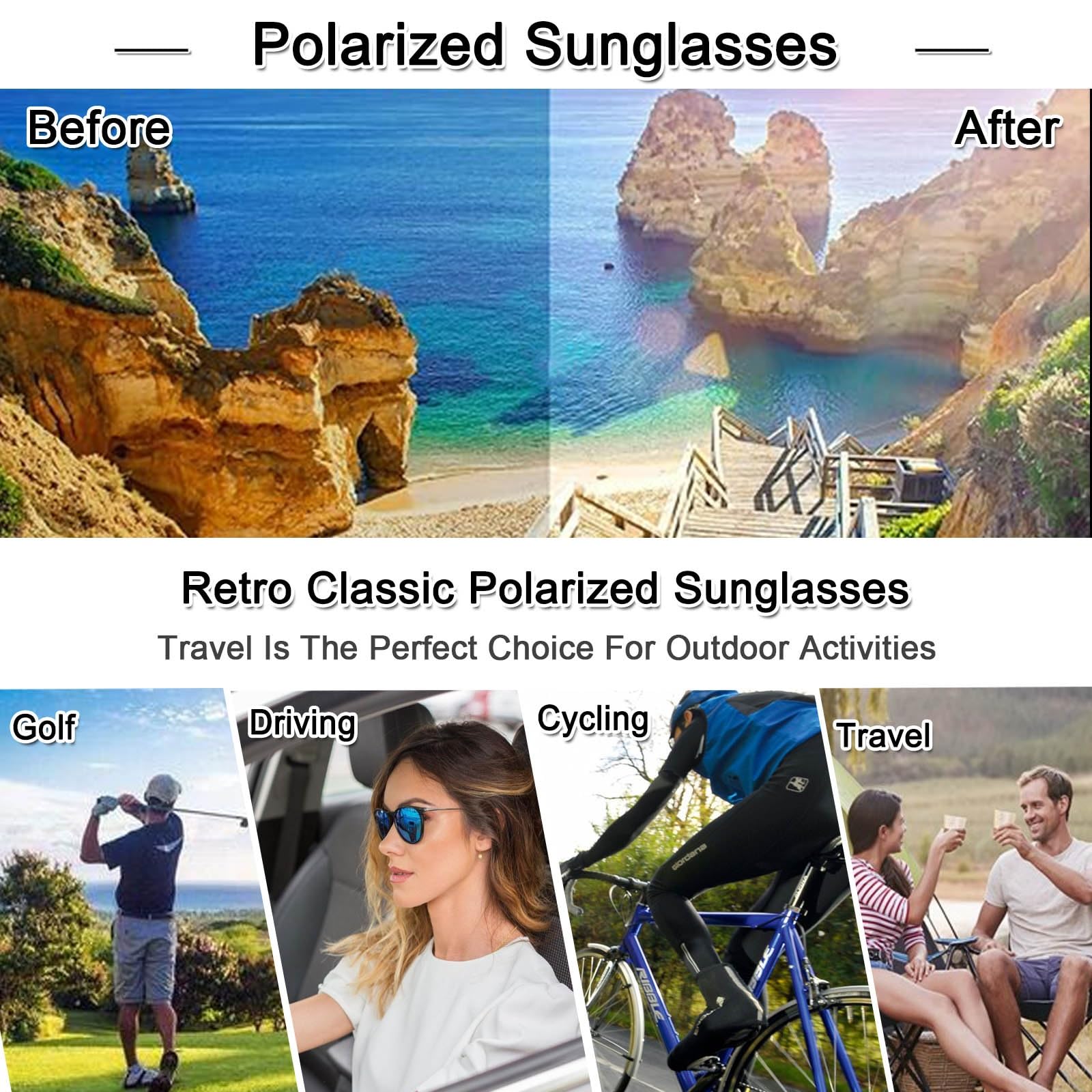 Polaryzacyjne okulary przeciwsłoneczne wędkarskie dla mężczyzn, retro kobiety okulary przeciwsłoneczne do jazdy mężczyźni ochrona UV400 sportowe okulary przeciwsłoneczne do golfa, jazda na