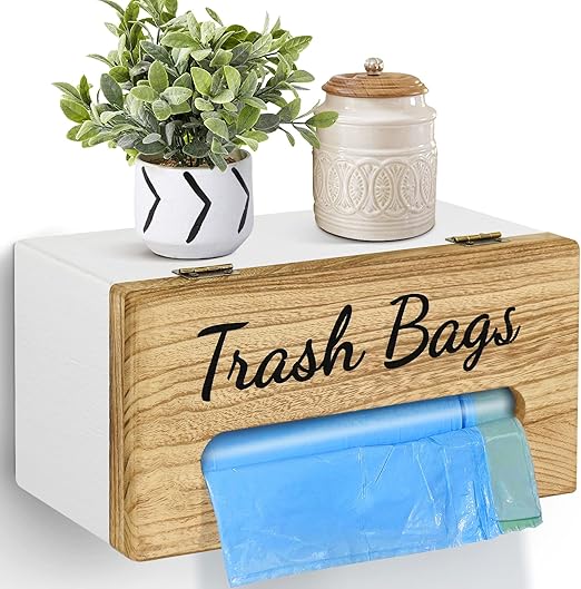 PICKKROSS Rustic Trash Bag Holder Wall Mounted, Trash Bag