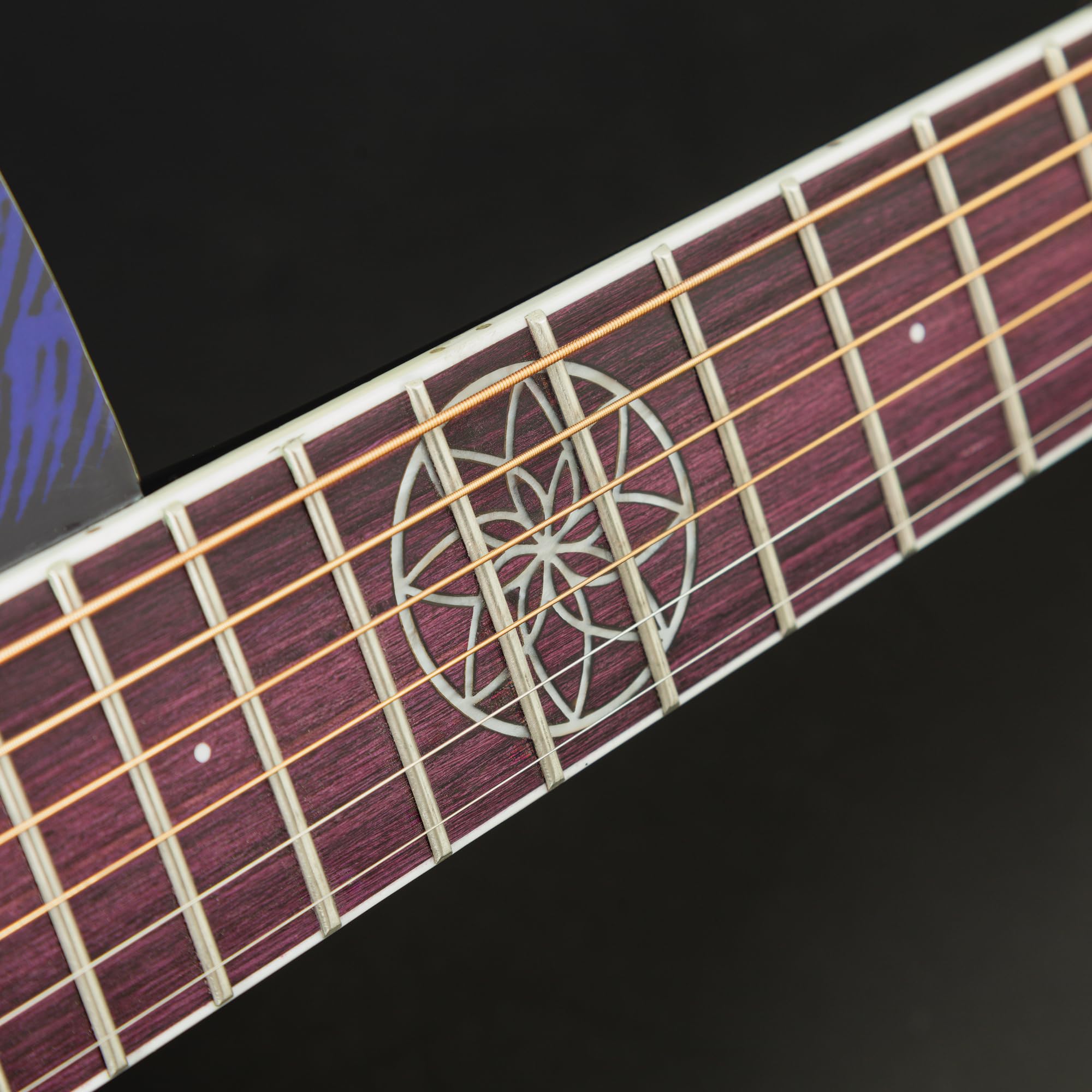 Lindo Swallow V2 - Corde in nylon per chitarra elettroacustica | Dreamcatcher 12° tasto intarsiato | viola rosa scoppio