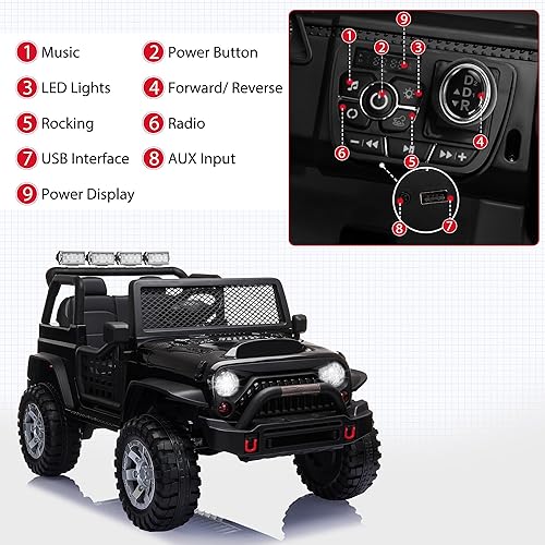 Miniatura 4 de TOBBI Camión de paseo de 12 V vehículos eléctricos para niños con control remoto música reproductor de MP3 Bluetooth negro