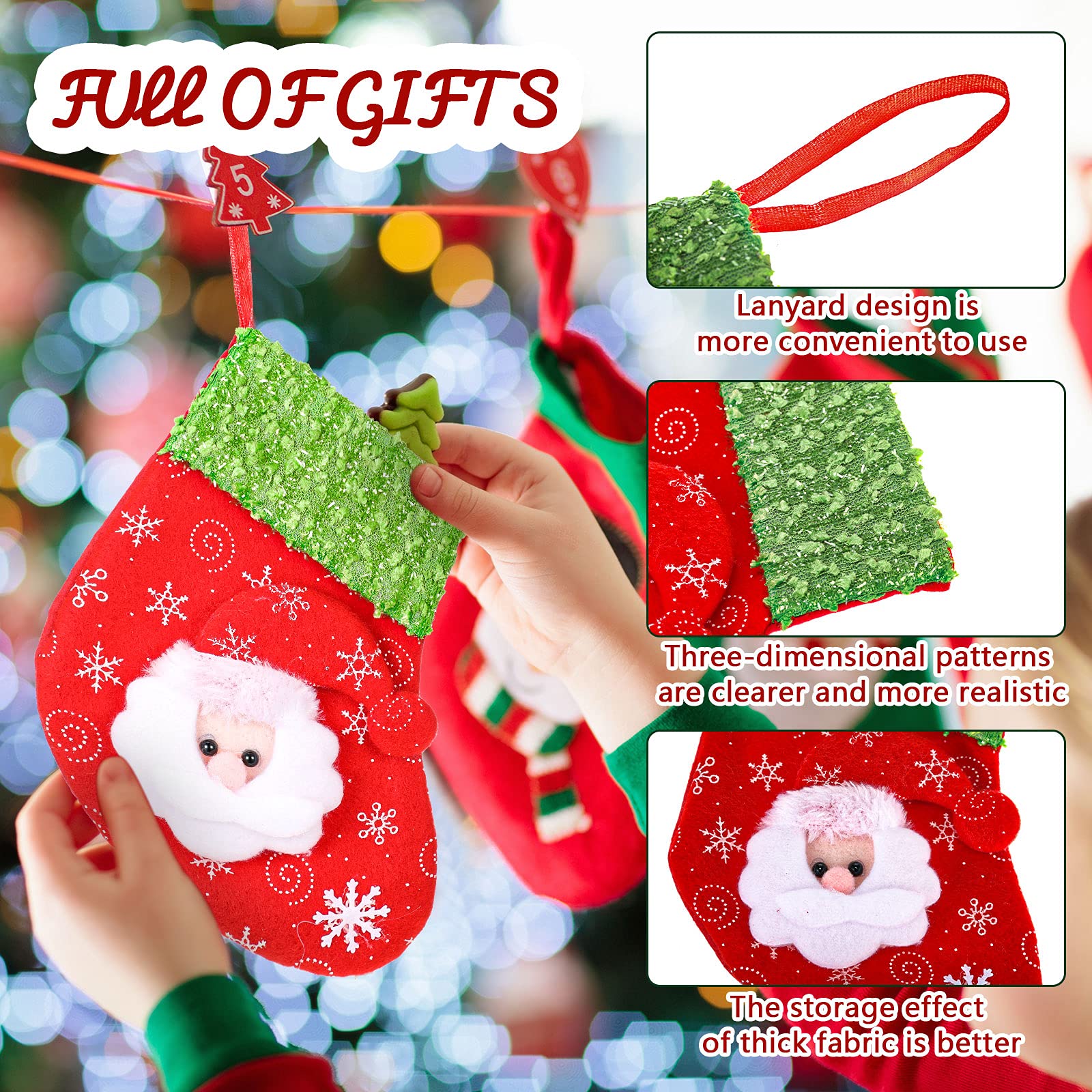 48 Stück Weihnachtsbaum Mini Strümpfe Weihnachtsstrumpf mit Weihnachtsmann, Schneemann, Elch Muster Weihnachten Hängende Strümpfe Weihnachten Party Dekoration für Weihnachten Urlaub Dekor Supplies,