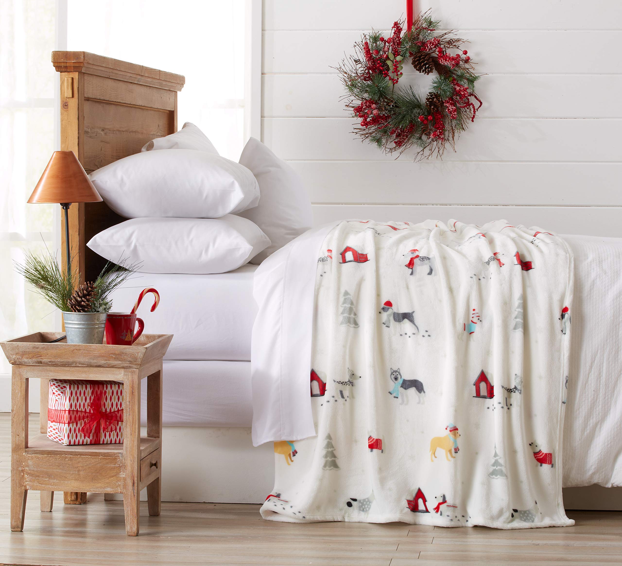Great Bay Home Luxueus zacht fluwelen pluche, volledige/koningin vakantie plaid | kerstdeken voor bank en bed | gezellige en warme pluche deken | Vakantie dekens en plaids