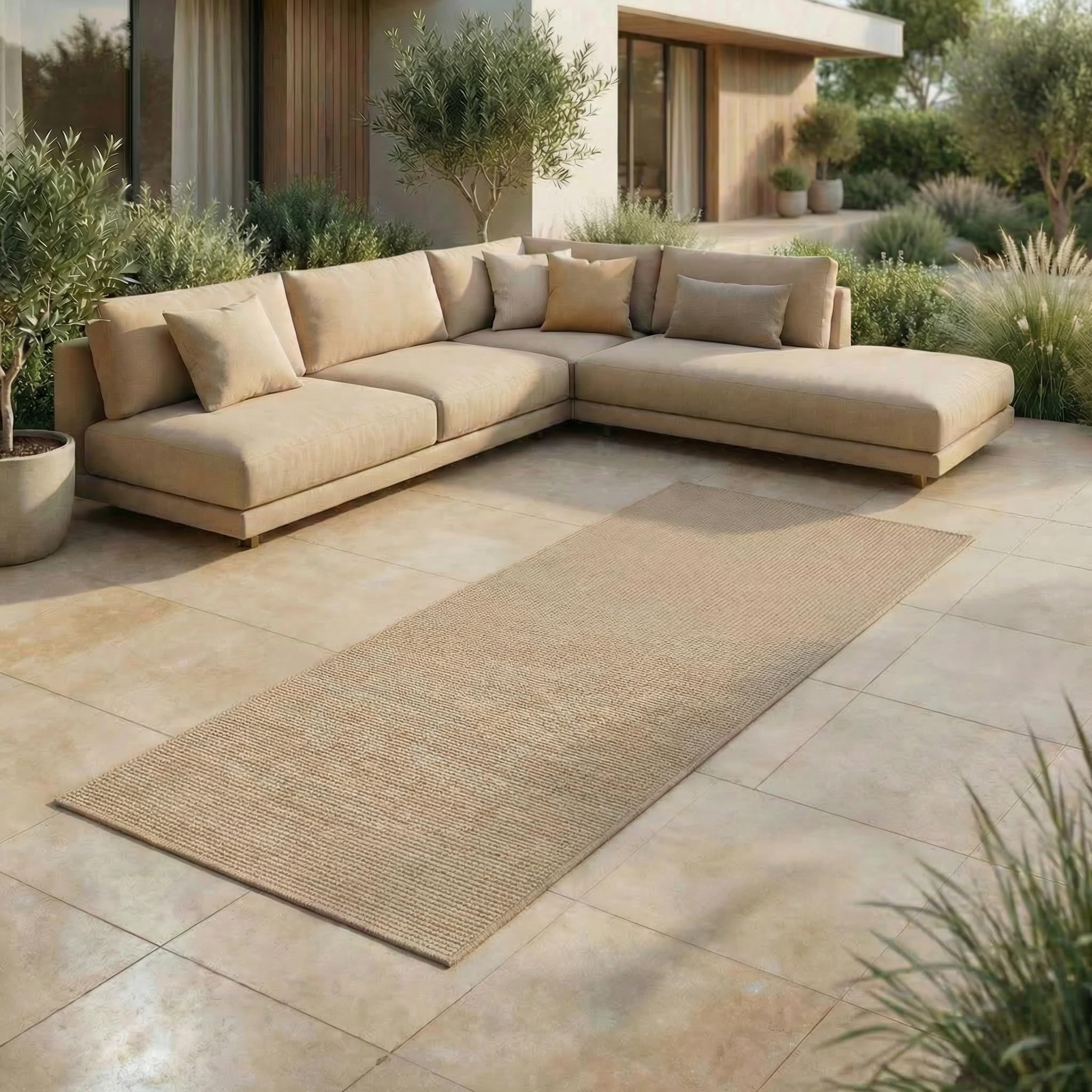 Jimri In- & Outdoor Teppich - Wetterfester Teppich für Balkon, Terrasse, Garten, Wohnzimmer, Küche - Strapazierfähiger Bodenteppich, Widersteht UV-Strahlen & Wasser