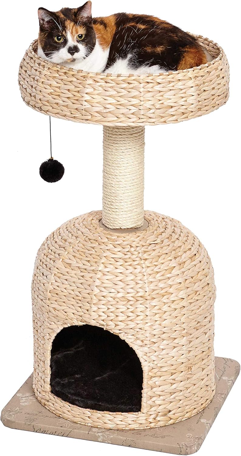 MidWest Homes for Pets Cat Tree |Scout Cat Furniture Cat Activity Tree w/Sisal Wrapped Support Scratching Posts & Dangle Play Balls, Woven Rattan & Script Small Cat Tree