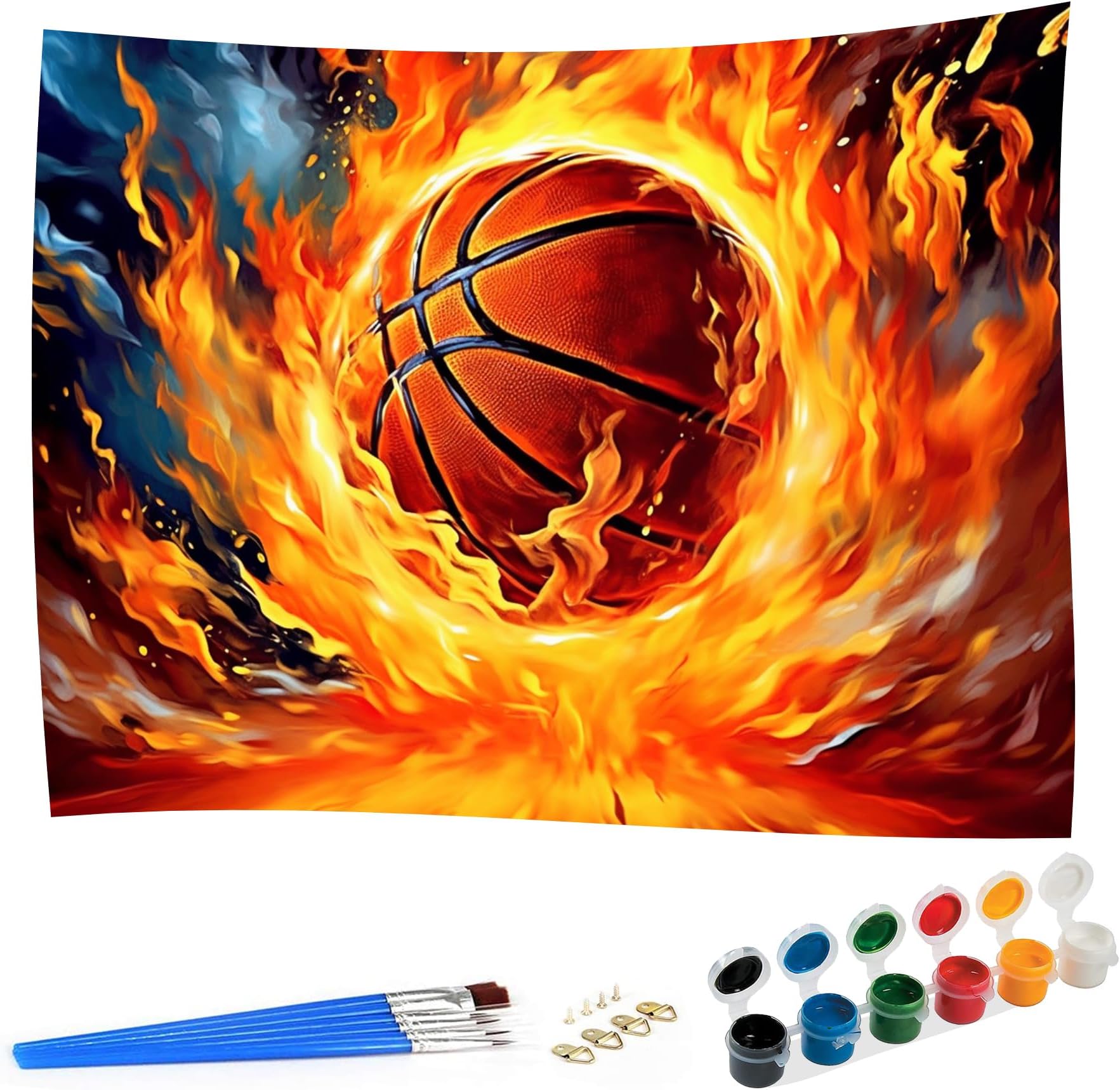 SKRYUIESKRYUIE Paint by Numbers Kit for Adults Beginner Basketball, Acrylic Fire Oil Painting by Numbers Kits with PaintBrushes Paintwork Art Crafts Canvas for Home Decor 16x20 inch