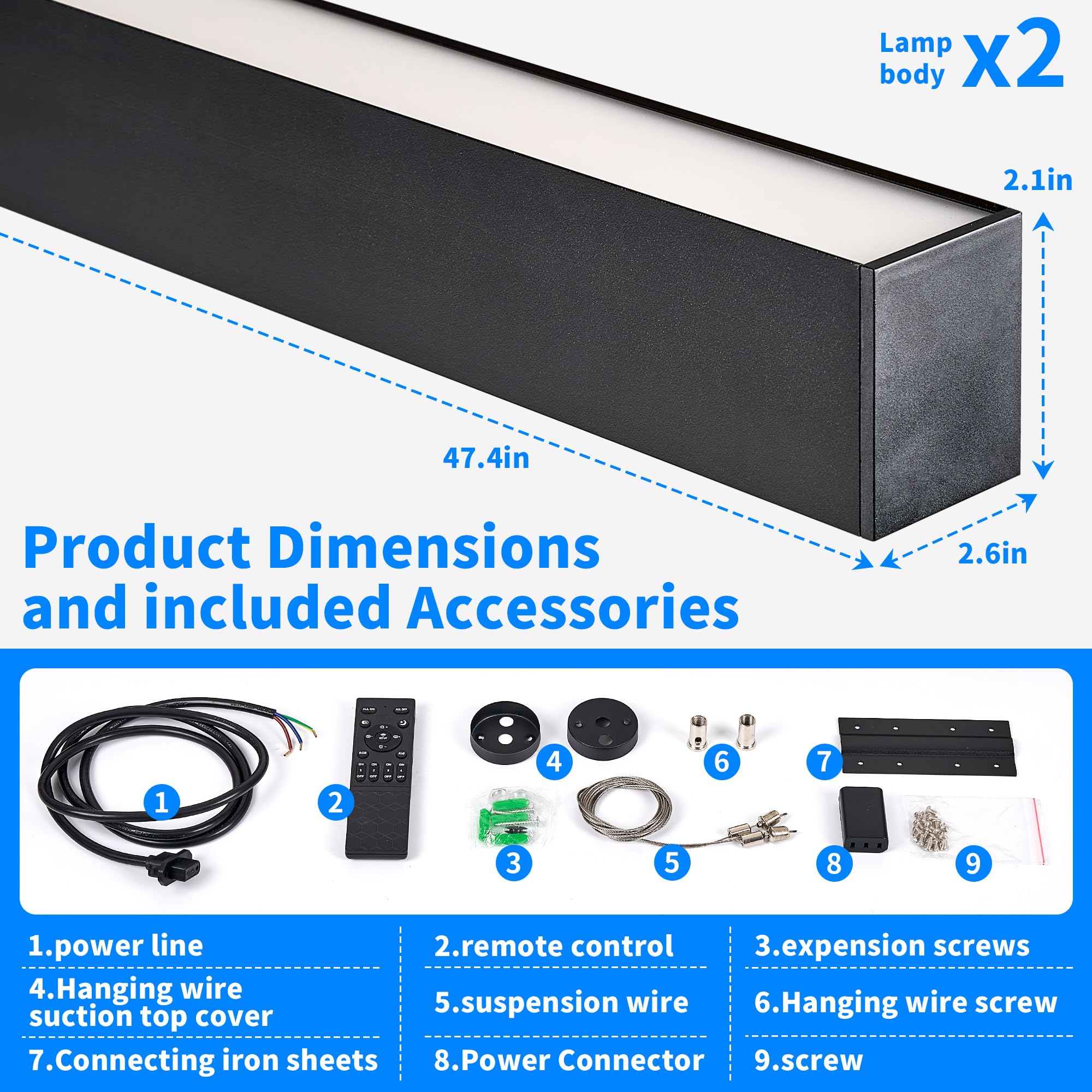 8FT Linkingable LED Linear Light 100W 15000lm Dimmable Suspended Linear Light 3000-6000K Color Changing Prefect for Office Shop — view 5