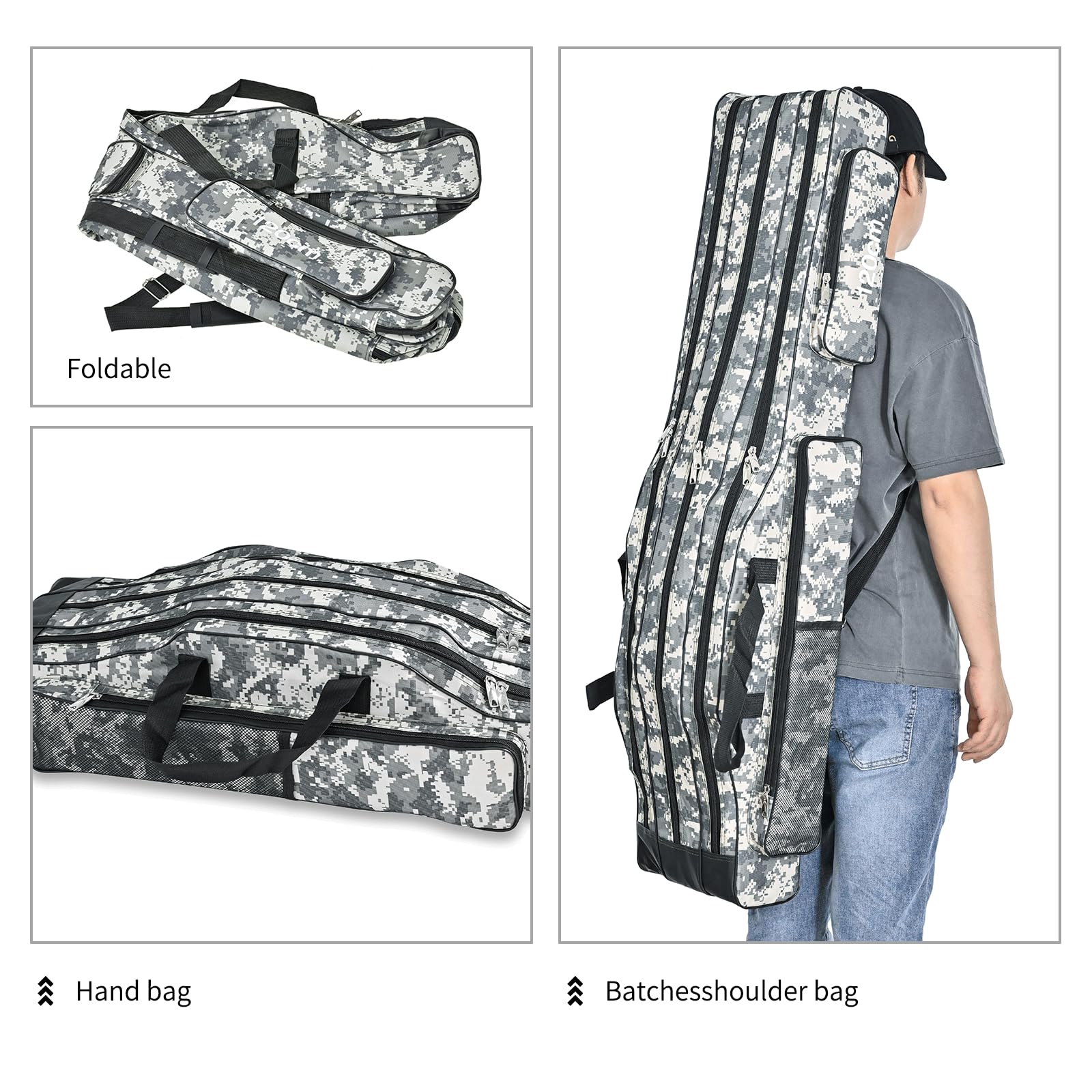 LEOFISHING Bolsa portátil de 3 capas para caña de pescar, duradera, plegable, para caña de pescar, carrete, bolsa de transporte para aparejos, bolsa de almacenamiento de aparejos, impermeable
