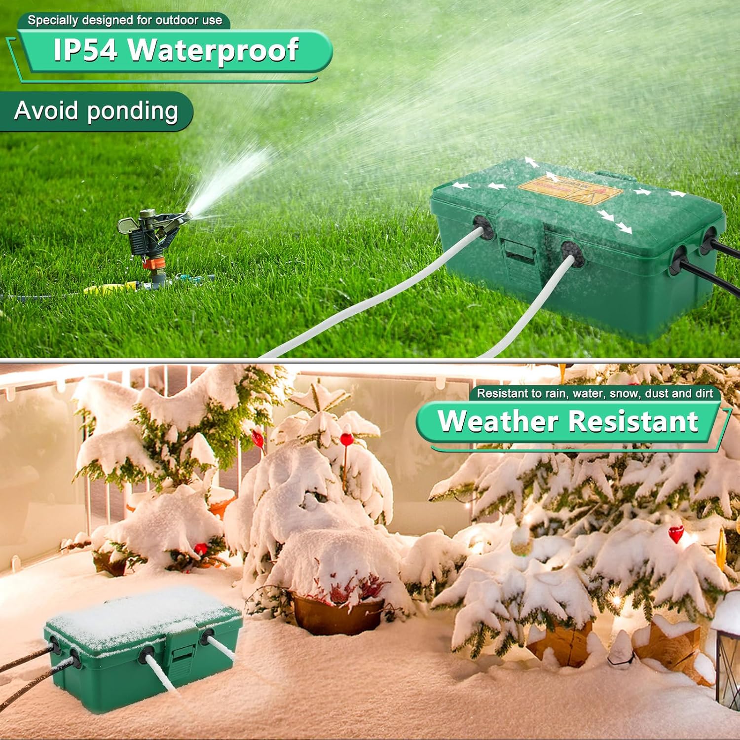NineLeaf [2 Pack] Outdoor Electrical Box Waterproof, Large (12.5x8.5x5 in, Black) + Medium (10.3x5.9x3.7 in, Green), IP54 Weatherproof Extension Cord Covers for Plug, Socket, Power Strip, Timer