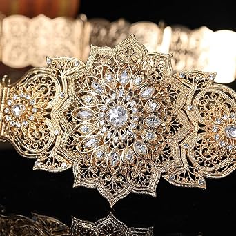 Traditional Hollowed Out Belt Caucasus Robe Belt Antique Waistband for Wedding Rhinestones Carving