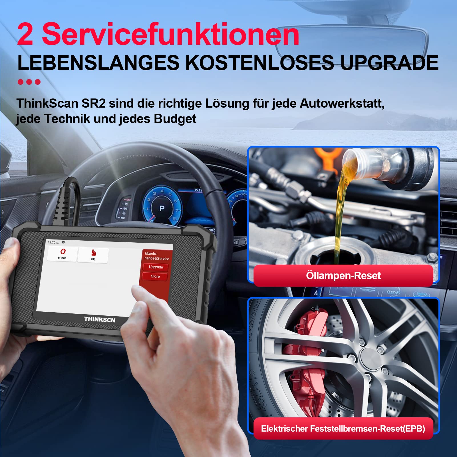 thinkcar Urządzenie diagnostyczne OBD2, SR2 OBD2, urządzenie diagnostyczne do samochodu, z 2 diagnostykami systemów (ABS + SRS) i 2 funkcjami serwisowymi (olej + EPB), czytnik samochodowy z Bluetooth