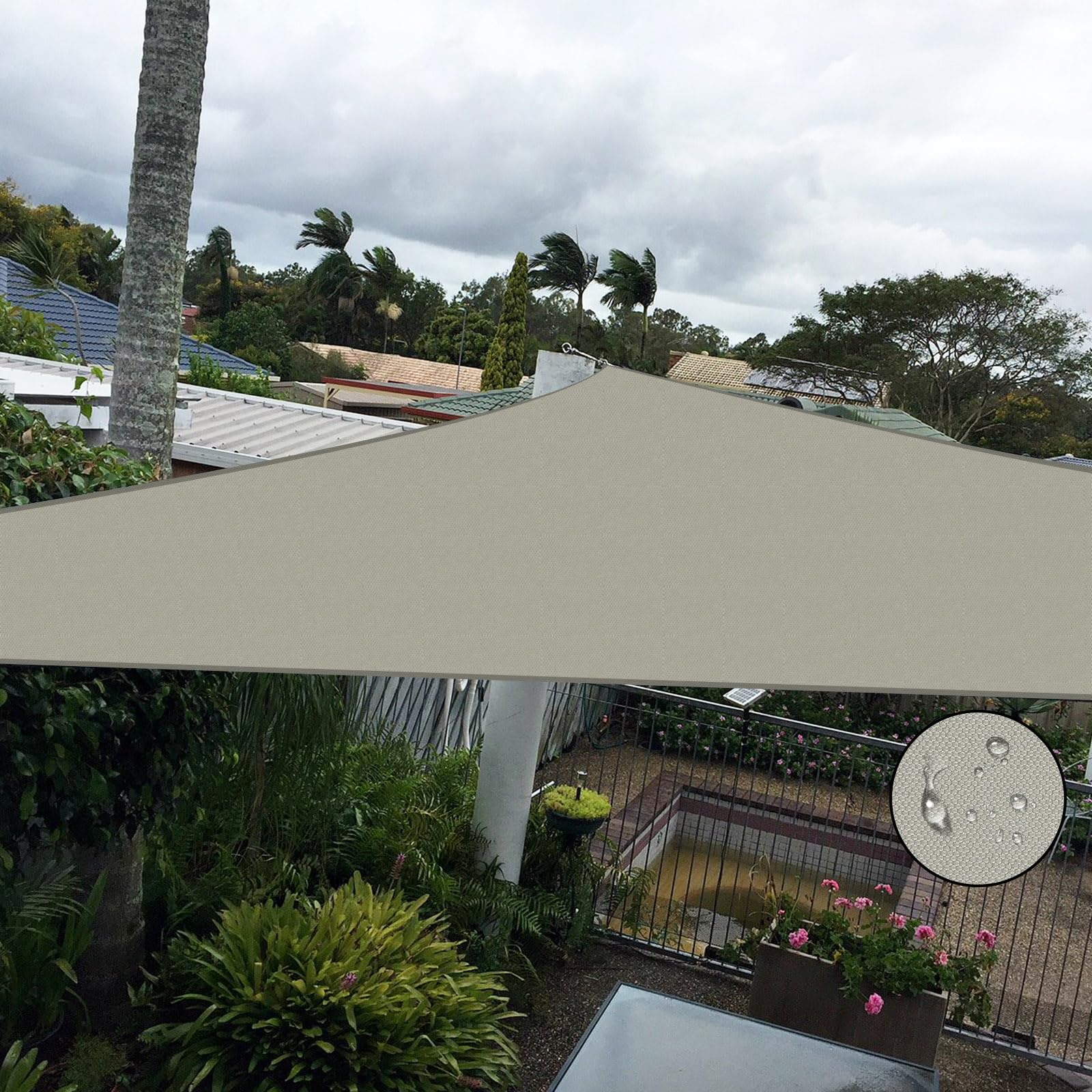 Voile d'ombrage triangulaire gris pour créer un coin d'ombre frais sur votre terrasse