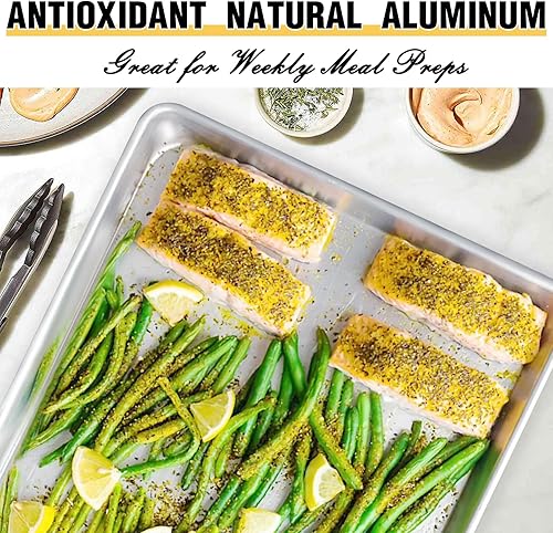 Miniatura 6 de Umite Chef - Juego de bandejas para hornear de calidad comercial, hoja de aluminio natural, bandeja de media hoja antiadherente resistente a la