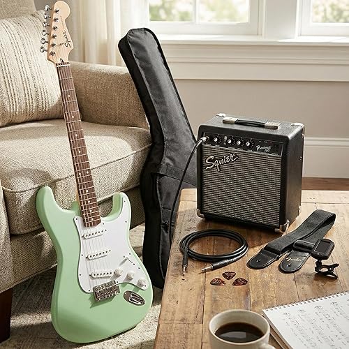 Miniatura 6 de Fender Squier Sonic Stratocaster - Paquete verde surf con amplificador Frontman de 0.35 onzas, bolsa de concierto, cable, correa, afinador, Fender