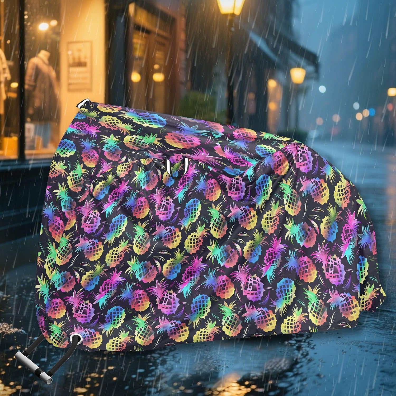 ALAZA Rainbow Color Pineapple Bike Cover Waterproof Outdoor Ebike Bicycle Covers Tarp Protection for 1/2 Bikes, Sun UV Dust Wind Proof