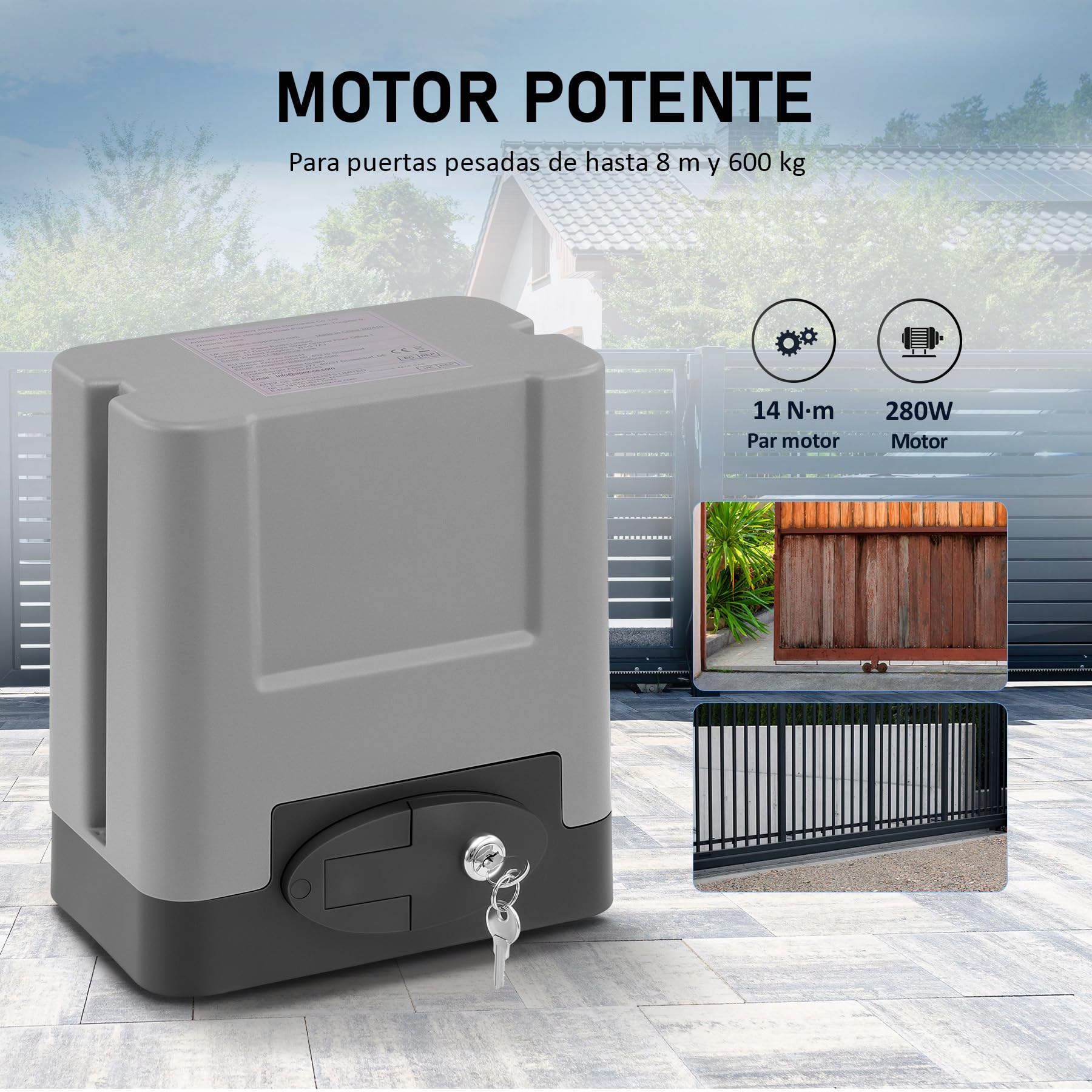 CO-Z 200W Motor para Puerta Corredera Capacidad 600KG Abridor de Puerta Corredera con Cremallera de Acero y Control Remoto