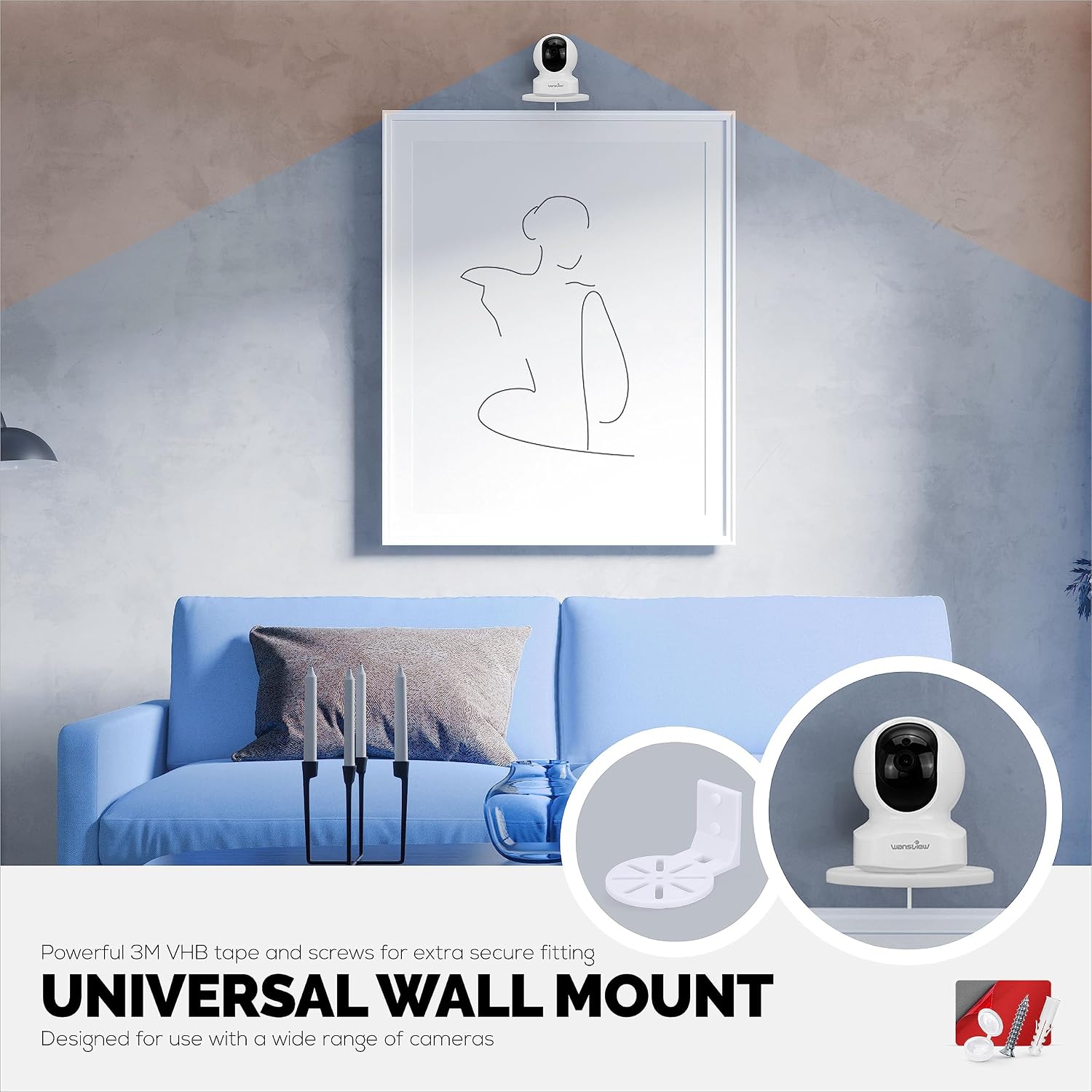 Adhesive Baby Monitor & Security Camera Wall Mount Holder Shelf for Nanit Infant Optics, Vtech, Blink, TP Link, Kasa, Ring & More, Easy to Install Bracket, Reduce Blind Spots & Clutter (W06) image 5