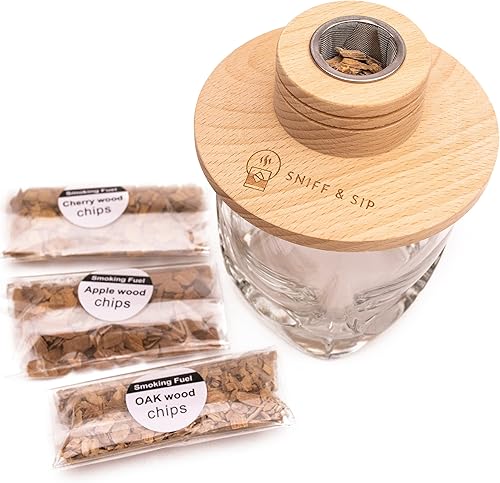SNIFF SIP Kit de fumador de cóctel para bebidas infusor de bebidas hecho a mano Chimenea de cristal con virutas de manzana roble y madera de