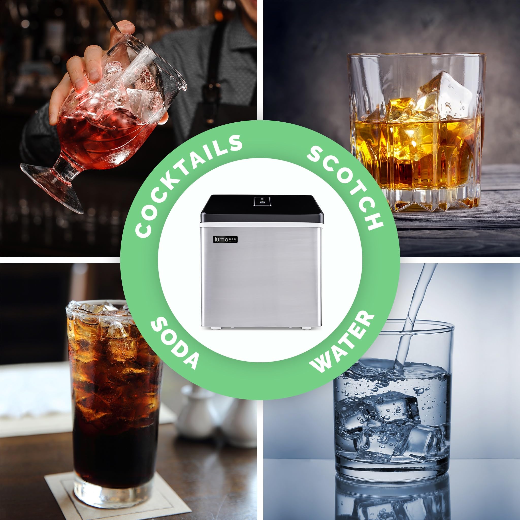Luma Comfort Clear Ice Cube Maker Machine | First Cubes In 15 Minutes, 40 Lbs. Of Ice In 24 Hours | Countertop Portable Design In Stainless Steel on Fridge.com - View 5
