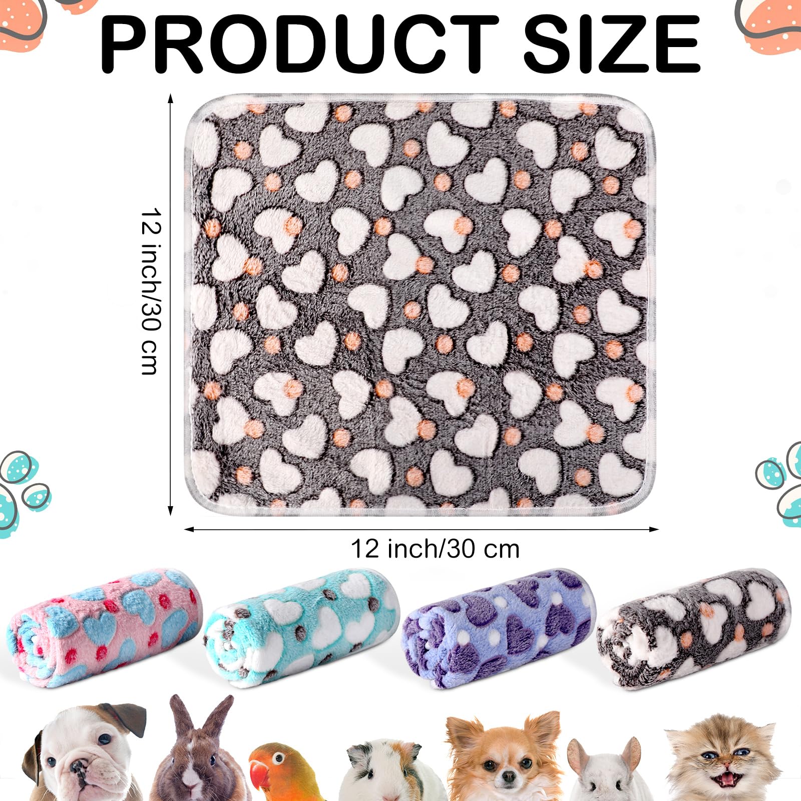 Namalu 4 Couvertures pour Cochon d'Inde en Polaire Lavables Imperméables Doublures pour Cage Absorbantes Tapis de Couchage Réutilisable pour Animaux de Compagnie (Motif de Coeur, 30 x 30 cm) - 3