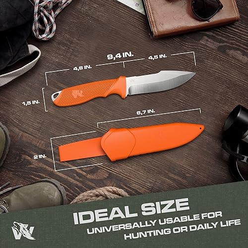 Vista 67 de ODENWOLF WOLF-I - Cuchillo de supervivencia de espiga completa con funda, elegante hoja fija táctica, hecho de acero 440C, cuchillo de supervivencia