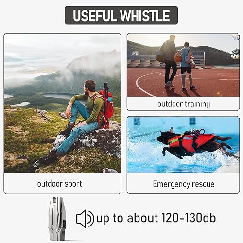 Miniatura 6 de FEGVE Silbato de emergencia de titanio silbato salvavidas portátil silbato de seguridad al aire libre fuerte hasta 120-130 db para supervivencia de