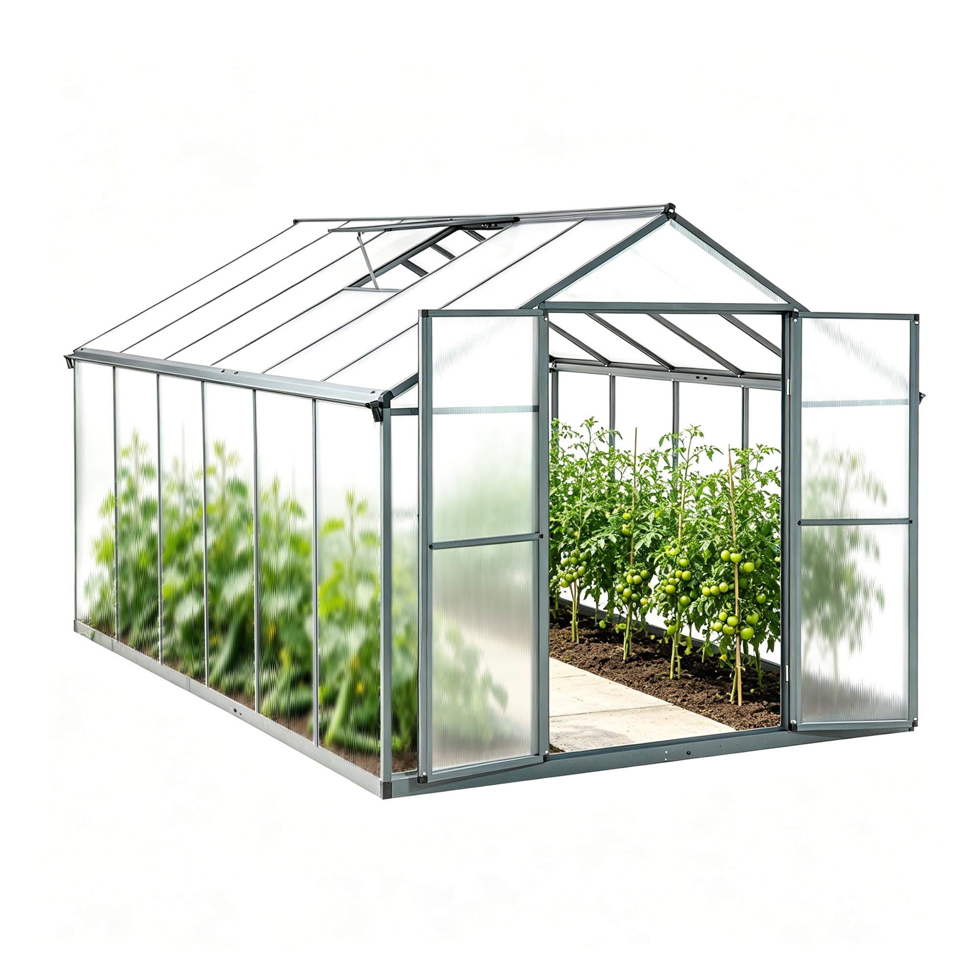 Gewächshaus Aluminium für den Garten |Mit 8 cm dickeres Fundament| 361*238*210 cm | Vielseitig nutzbar als Treibhaus Gartenhaus Winterfest Aufzucht Tomatenhaus Frühbeet und Pflanzenhaus Grau