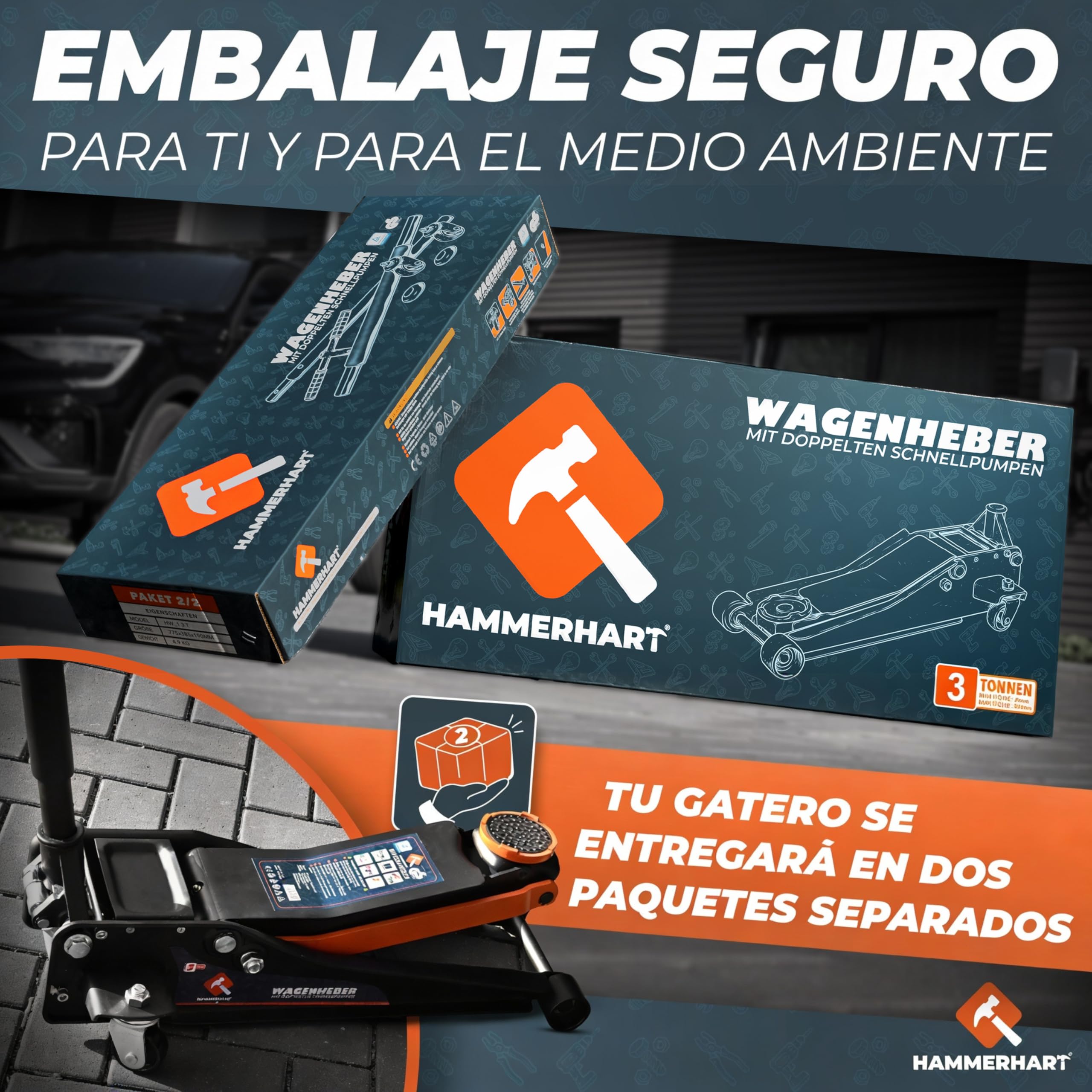Gato hidraulico para Coche 3T | Gato Coche de maniobra homologado por TÜV con Altura de elevación de 75-505 mm | Gato hidráulico Premium con Ruedas de 360° y pistón Doble | Gato con Soporte de Goma y