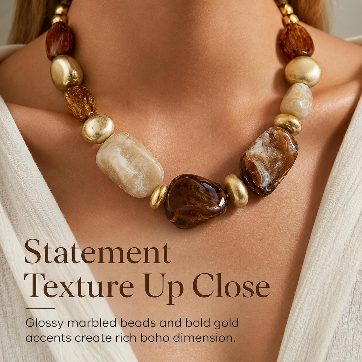 Chunky Beaded Necklace for Women Colorful Resin Bead Collar Necklace Acrylic Round Statement Jewelry for Summer Boho Outfits image 3