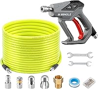 MMINGLE 100FT Sewer Jetter Kit for Pressure Washer - Drain Cleaner Hose, Rotating Corner Button Nose Nozzles, 3600 PSI