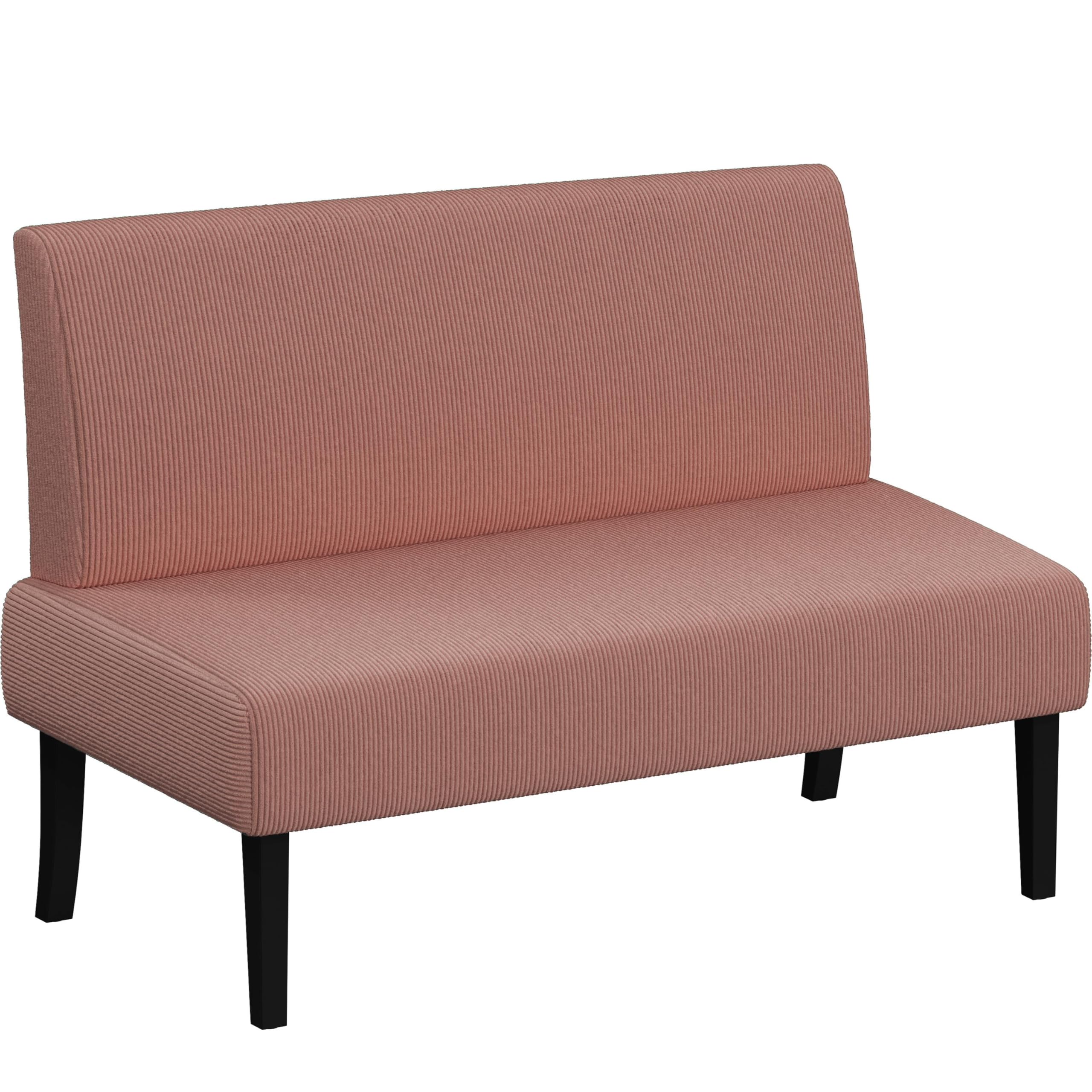Yaheetech Divano a 2 Posti Moderno Divanetto da Salotto Senza Braccioli Sedia a Coste con Gambe in Legno per Soggiorno Ufficio 109,5 × 62 × 84,5 cm Rosa