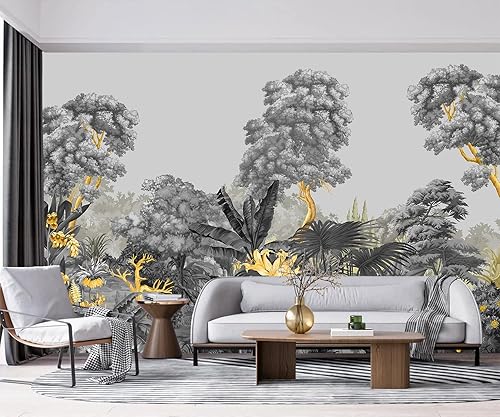 Papel tapiz mural gris de la selva y dorado para decoración de sala de estar (no despegar ni pegar)