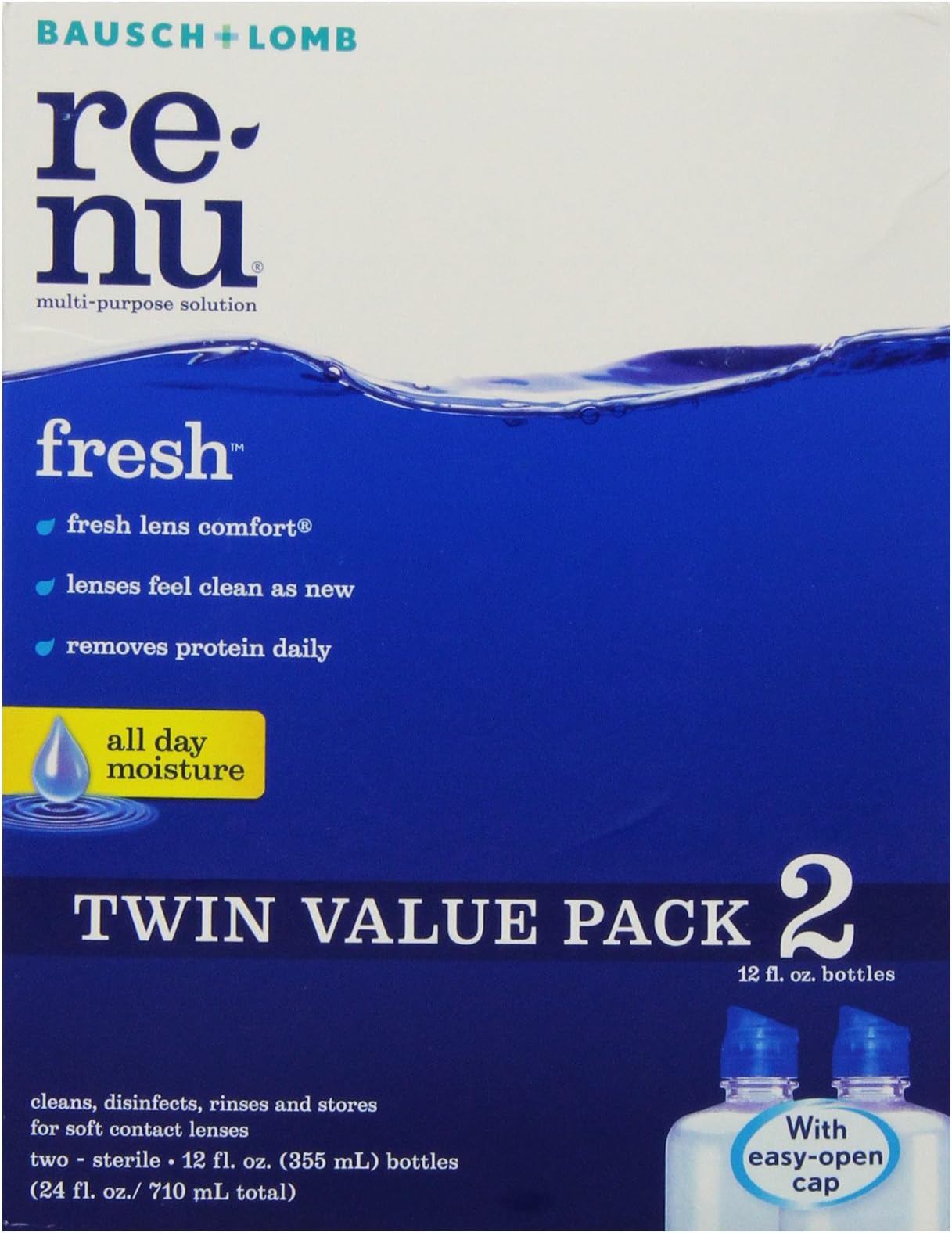 Renu Fresh All Day Moisture Multi-Purpose Eye Contact Lens Solution 12 Fluid Ounces (Pack of 2)