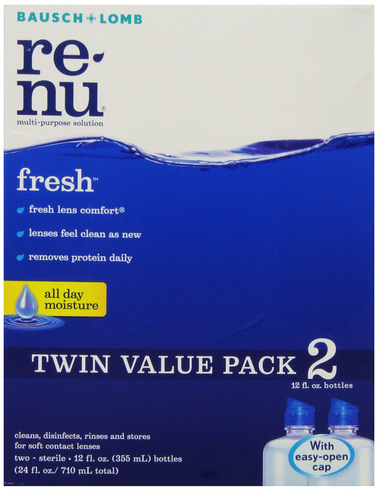 Renu Fresh All Day Moisture Multi-Purpose Eye Contact Lens Solution 12 Fluid Ounces (Pack of 2)