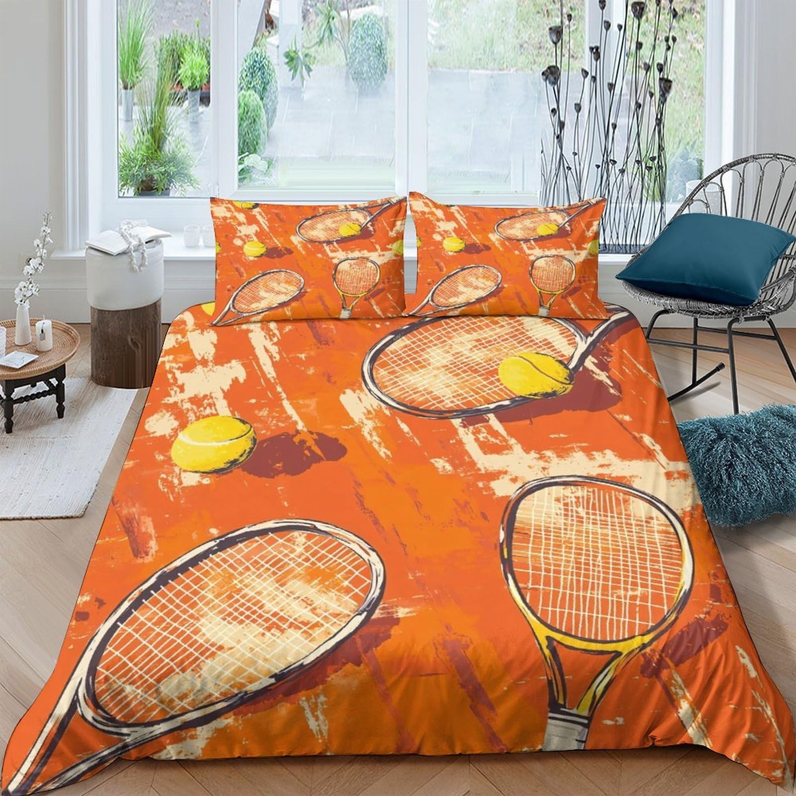 Ctjqhvkz Style-8 3D Printed Clay Tennis Court Fitted Sheet Microfiber Soft Breathable Racket Ball Bed Cover For Bedroom Dorm Mattress Decor, Machine Washable Single（135X200cm）