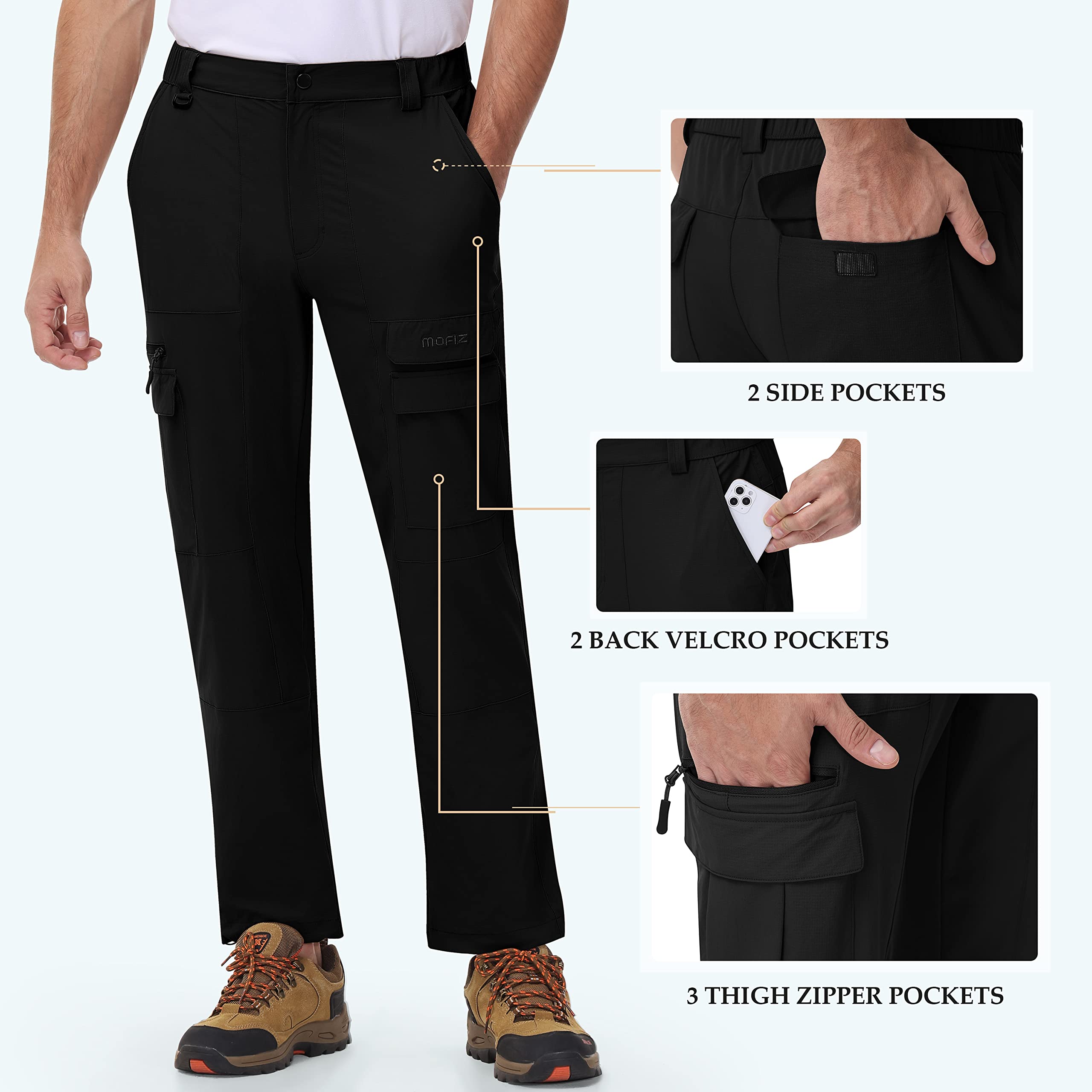 MoFiz Pantalon de Randonnée Homme Léger Pantalon Cargo de Trekking Montagne Travail d'extérieur Séchage Rapide Sport Décontracté Pant avec 7 Poches