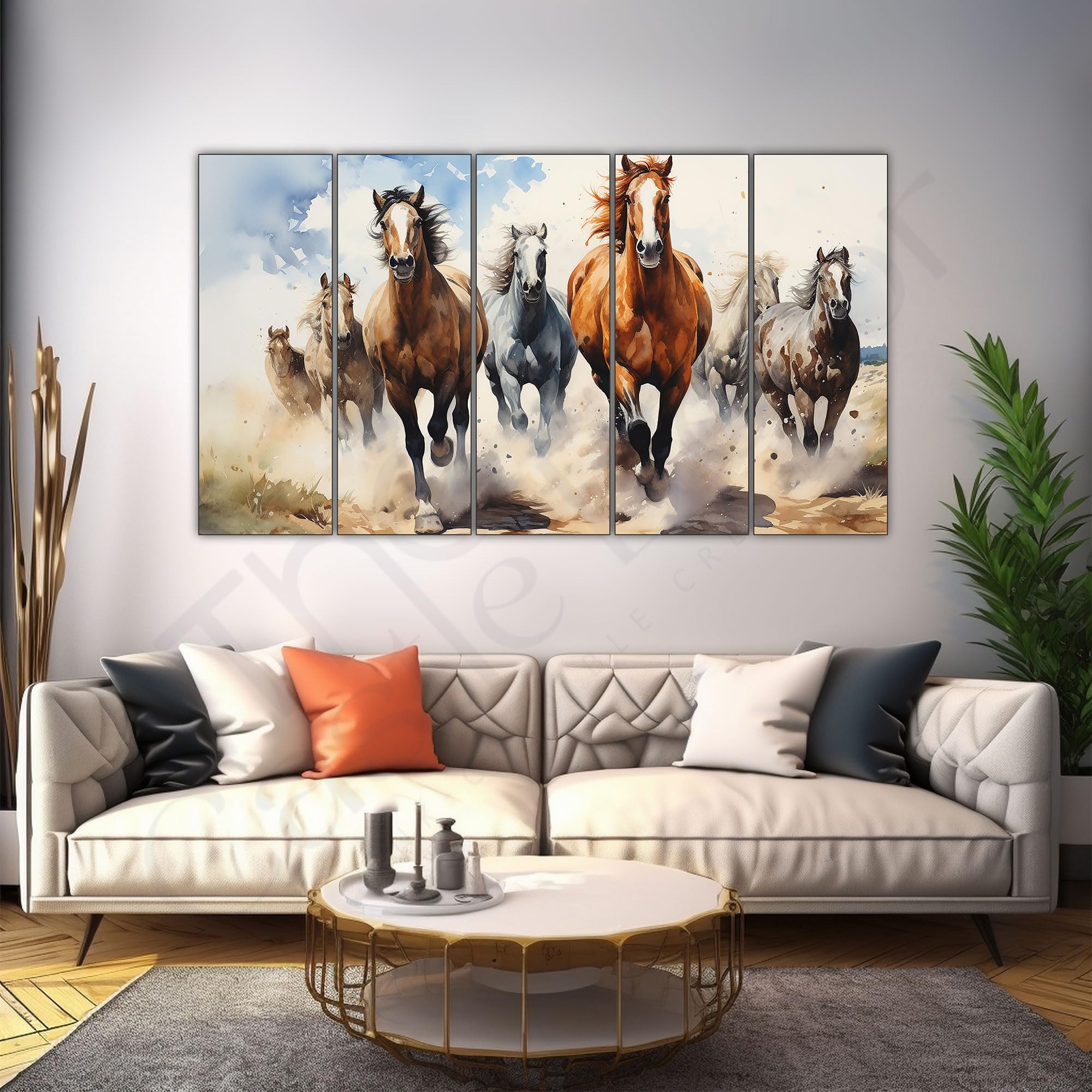 Running Horses Wall Art - Vastu Painting with Wooden Frame -15 Running Horses Wall Art - Vastu Painting with Wooden Frame -15