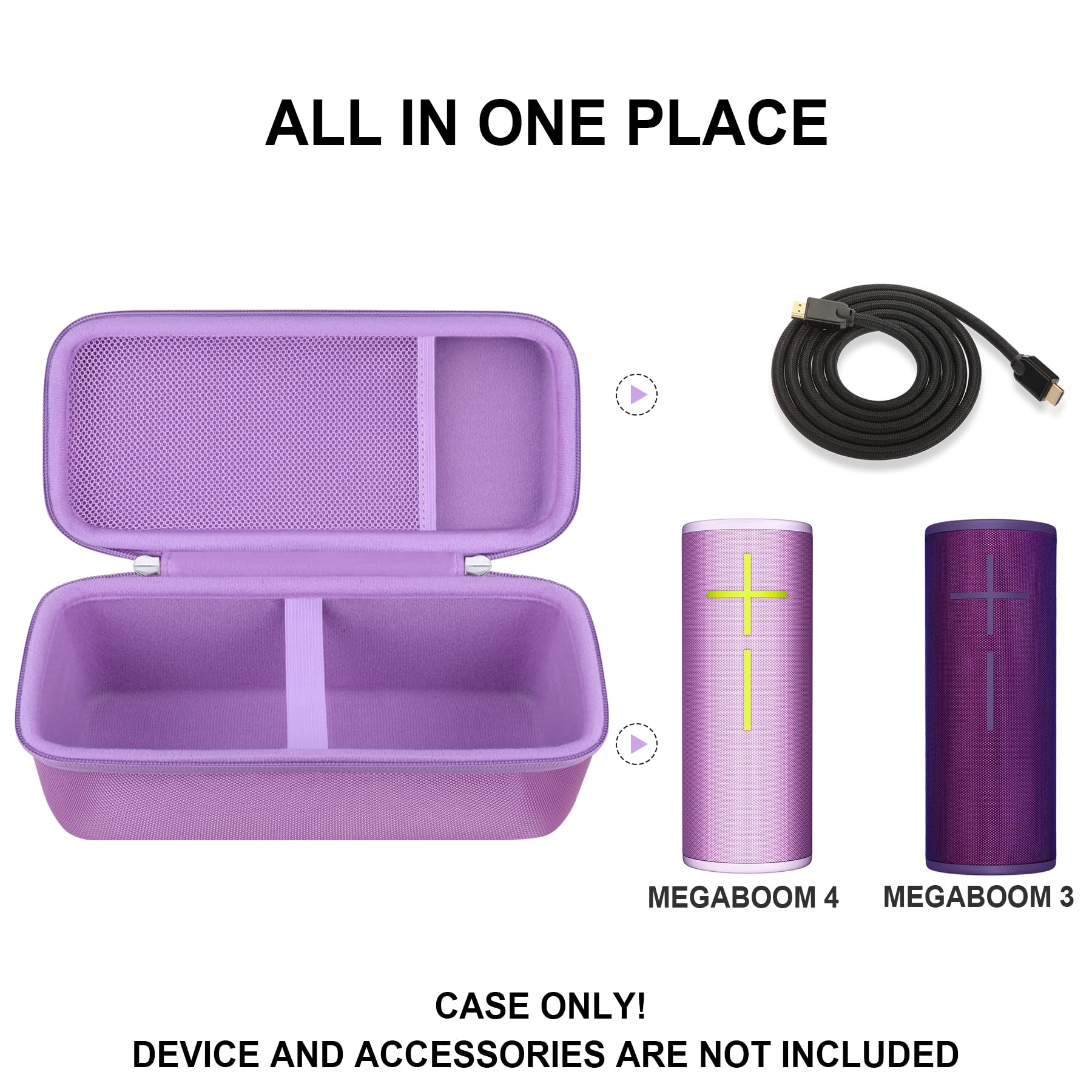 Supmay Hard Carrying Case for Ultimate Ears MEGABOOM 4/ MEGABOOM 3 Portable Waterproof Bluetooth Speaker, Wireless Portable Speaker Protection Case with Mesh Pocket for Charging Cables, Purple