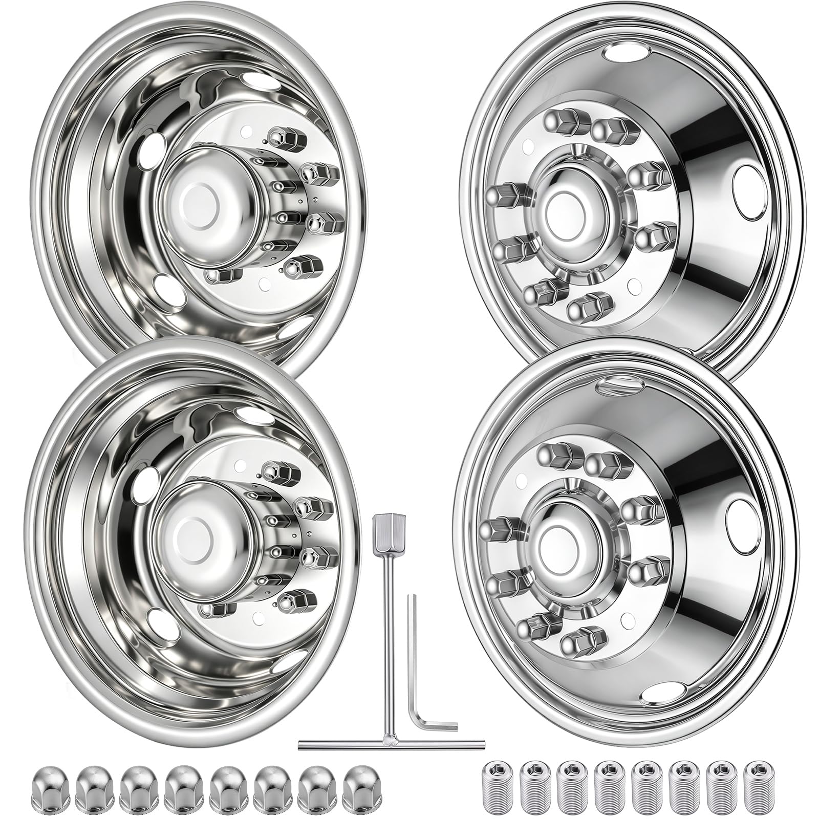 CIRONBOW 19.5" 8 Lug 5 Holes,Wheel Simulators,Stainless Steel Bolt Kit,Fit for Pick-up Trucks Vans RV Hub Caps Rim Skin Chrome Cover Parts (2011 RAM4500)