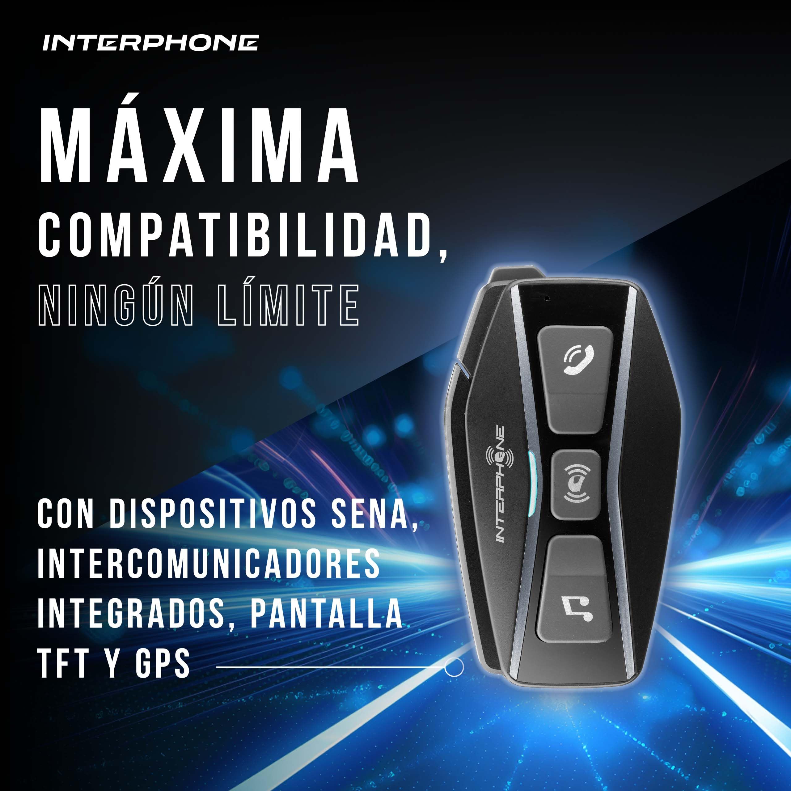 INTERPHONE U-COM 16 Intercomunicador casco moto con tecnología Mesh 2.0 para 24 dispositivos a 1,6 km, intercomunicador con Bluetooth 5.0 para GPS, llamadas y música, intercom, 15 h de autonomía, IP67