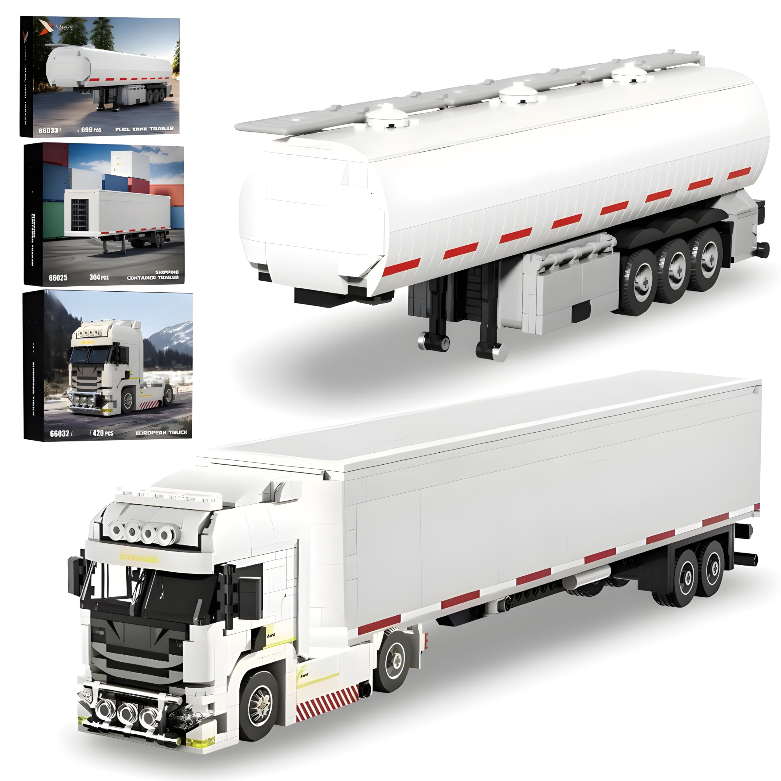 3 in 1 European Semi Truck Building Blocks Set, 1394 PCS Heavy Duty Cargo Transport Vehicle Building Kit with Container & Fuel Tank Trailer, Highway Logistics Truck Building Toys for Adults & Teens — image 1