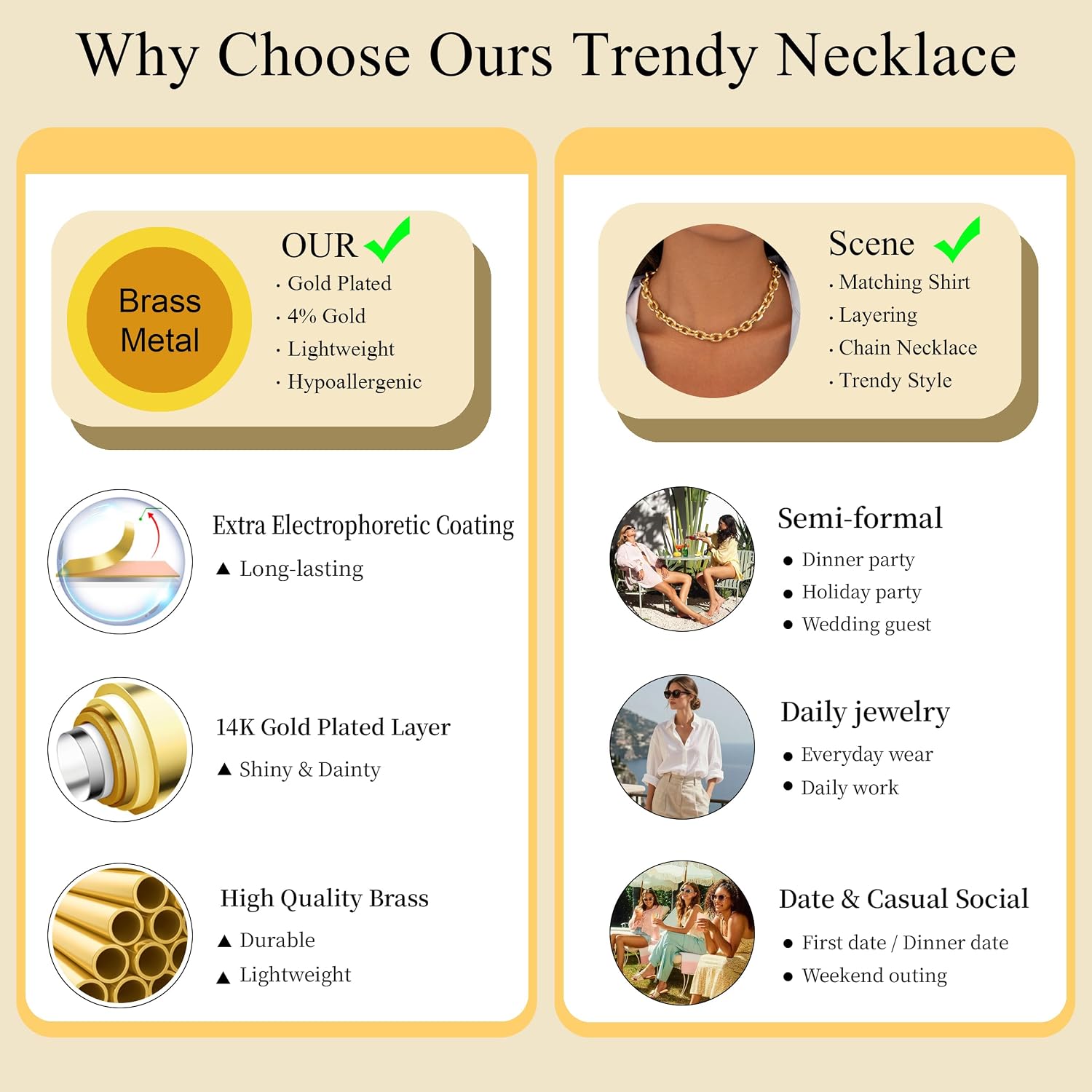 CHESKY 14K Gold Plated Chunky Necklace for Women, Trendy Paperclip Cuban Link Chain Necklace Waterproof Statement Choker Necklace Fashion Non Tarnish Jewelry