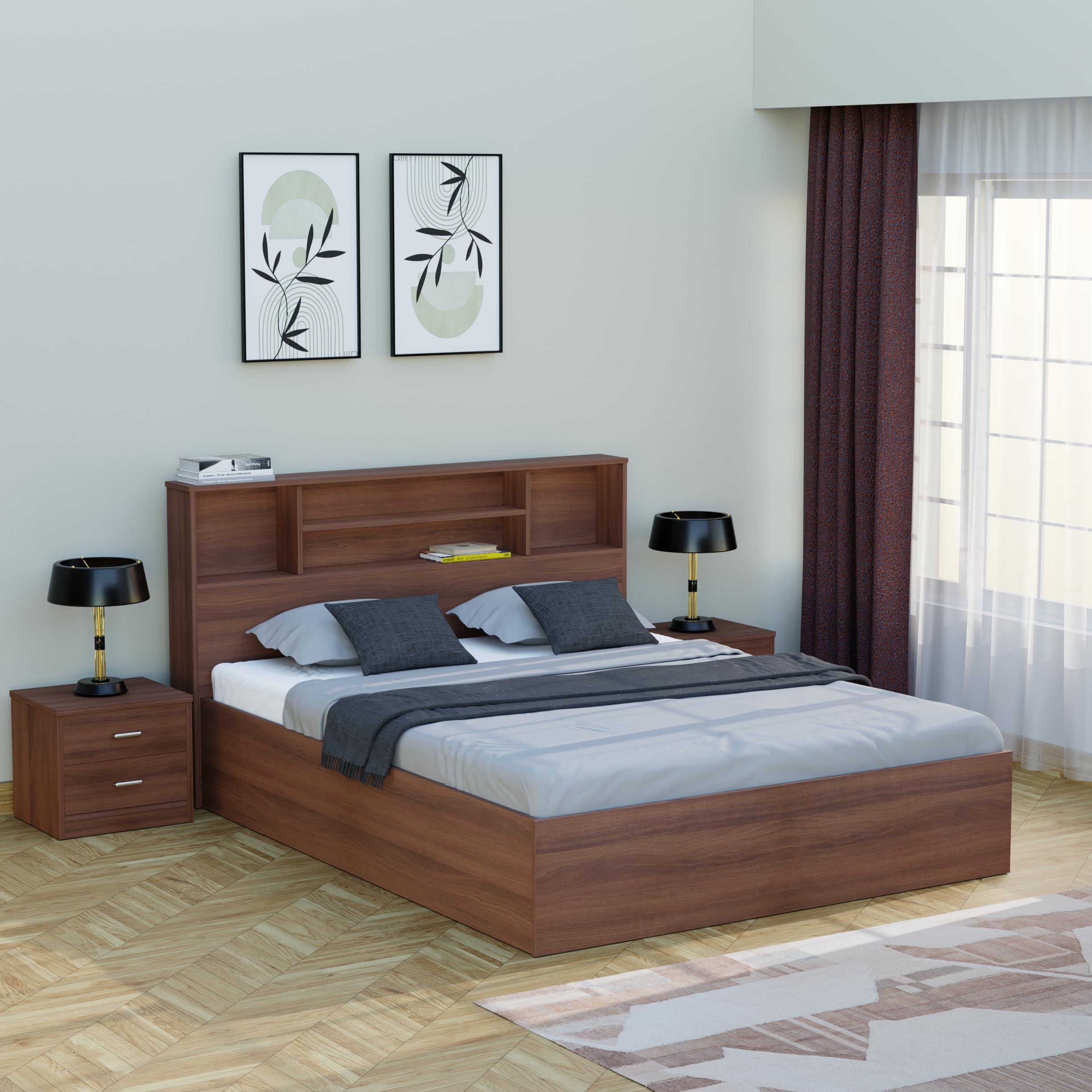 FURNIFLIX Engineered Wood King Size Bed with Headboard & Box Storage - Walnut (B0DF67GDT5) Amazon Price History, Amazon Price Tracker
